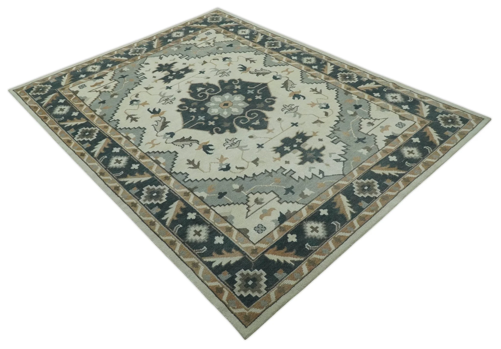 Custom Made Ivory, Gray, Camel and Charcoal Traditional Multi Size Wool Area Rug - Image 10