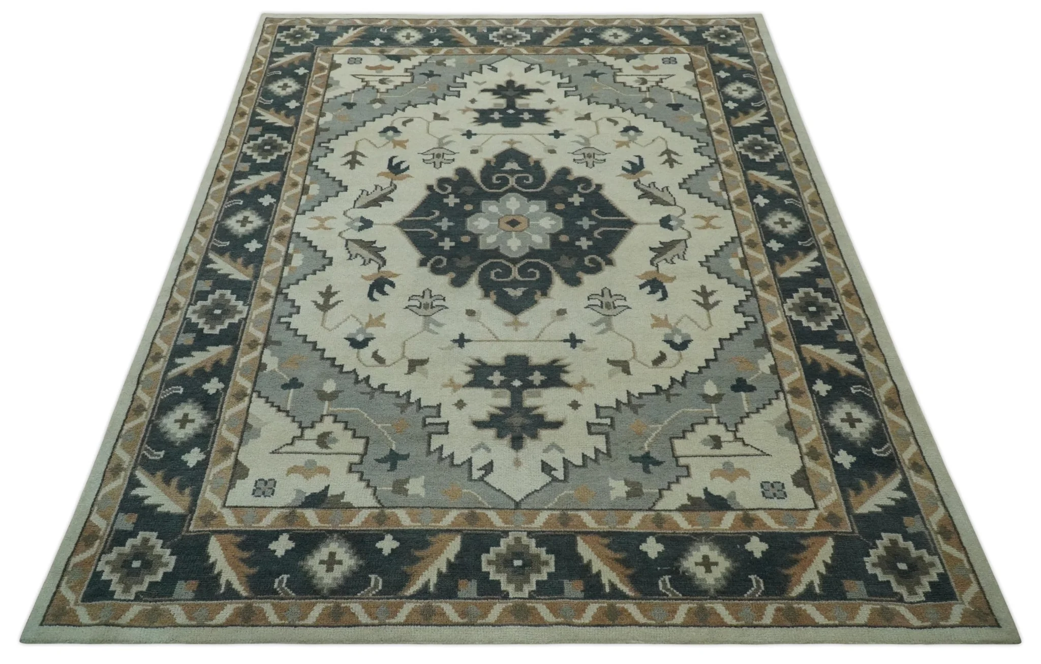 Custom Made Ivory, Gray, Camel and Charcoal Traditional Multi Size Wool Area Rug - Image 11