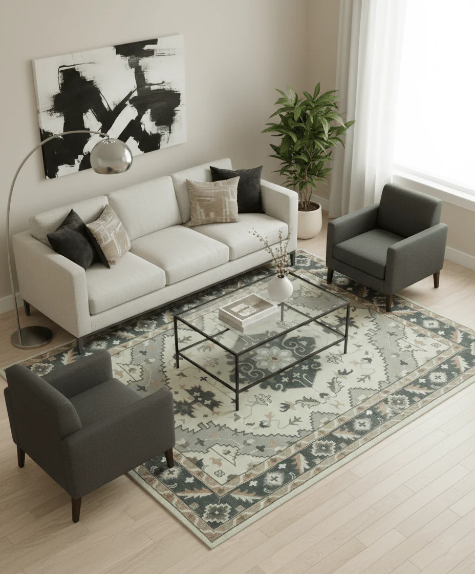 Custom Made Ivory, Gray, Camel and Charcoal Traditional Multi Size Wool Area Rug - Image 2