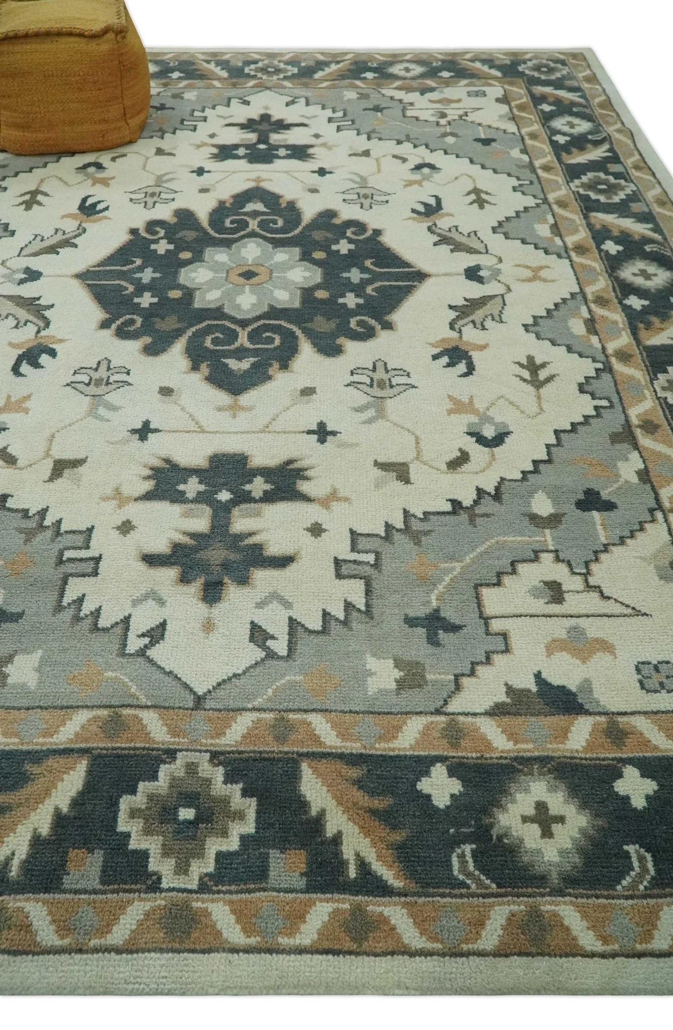 Custom Made Ivory, Gray, Camel and Charcoal Traditional Multi Size Wool Area Rug - Image 4