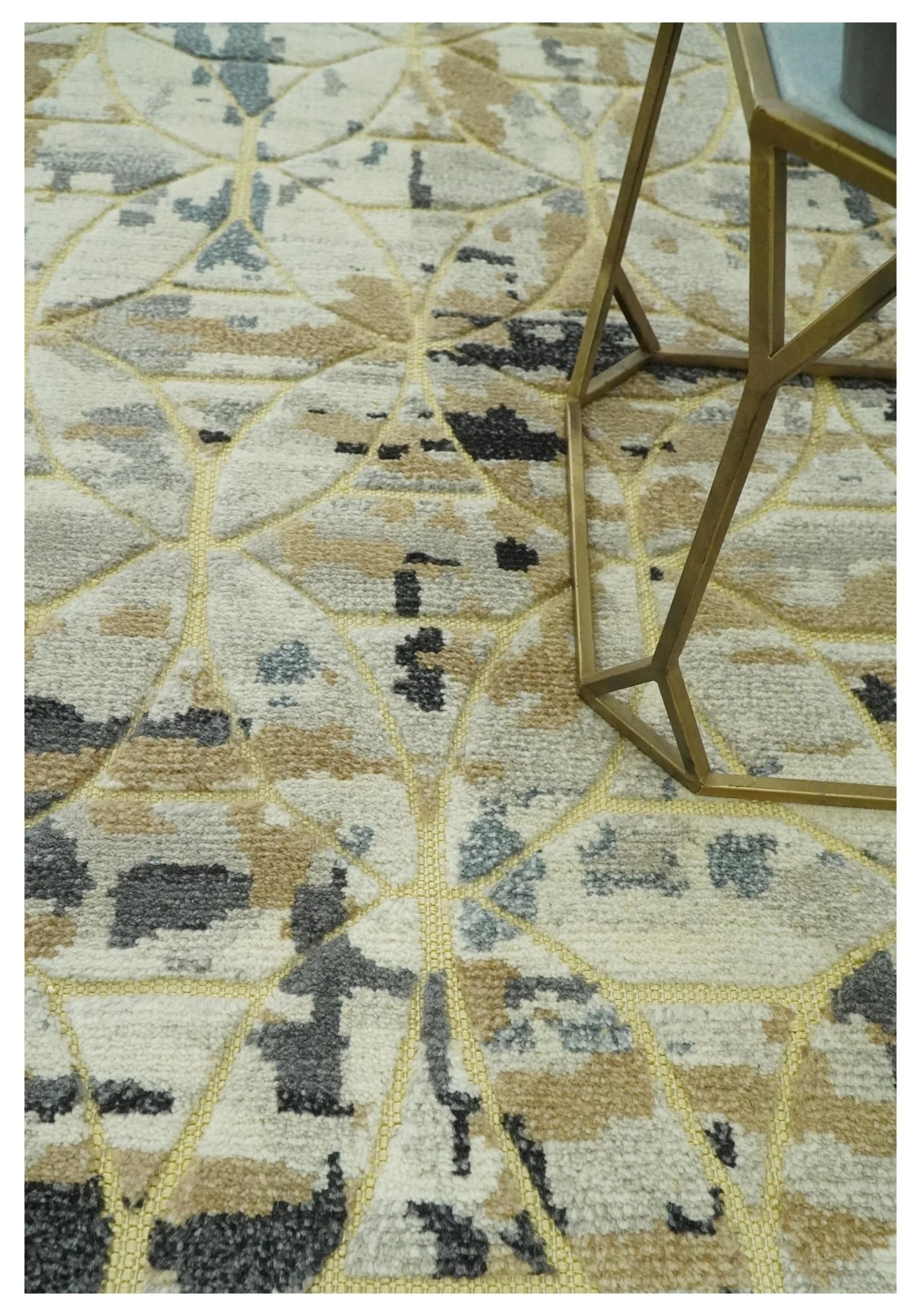 Carved Texture Abstract Ivory, Gray, Camel, Charcoal and Gold Hand Knotted 5x8 wool Rug - Image 2
