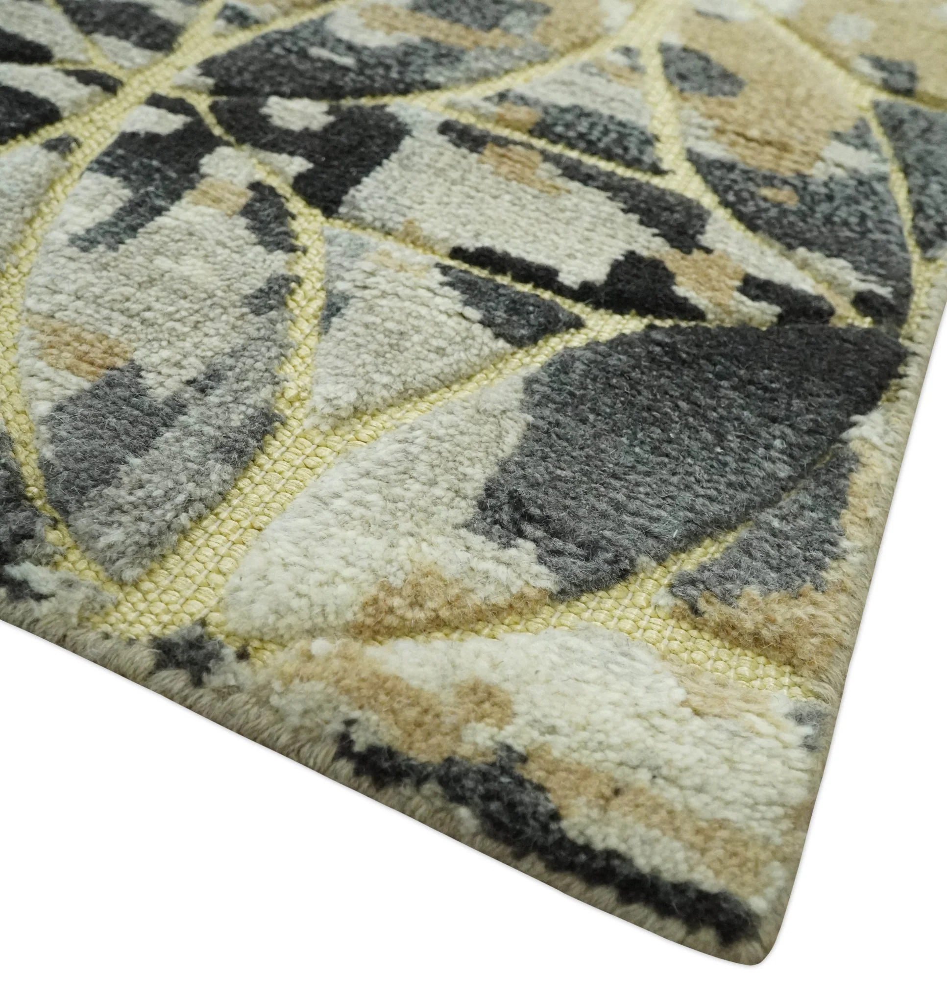 Carved Texture Abstract Ivory, Gray, Camel, Charcoal and Gold Hand Knotted 5x8 wool Rug - Image 3