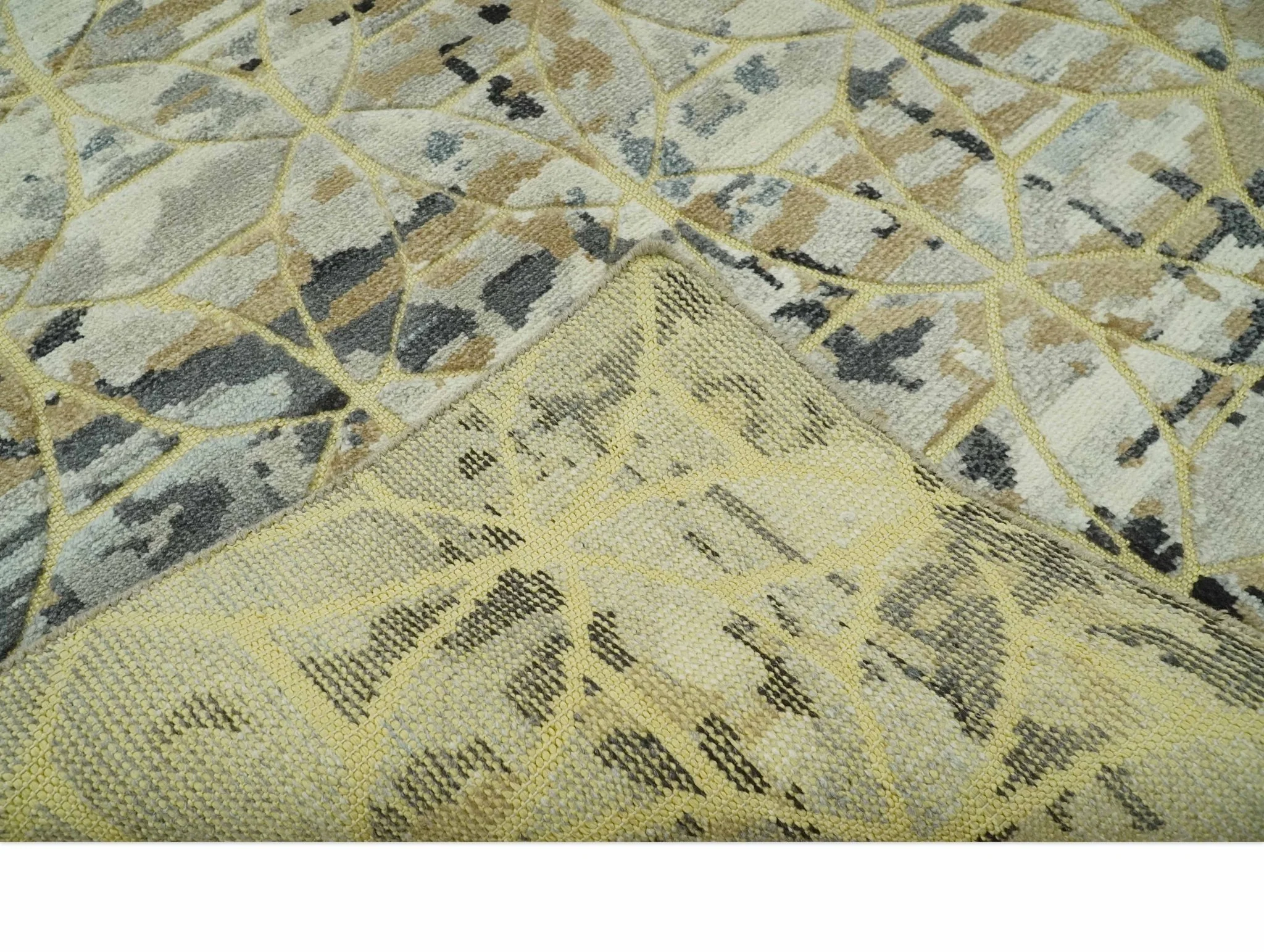 Carved Texture Abstract Ivory, Gray, Camel, Charcoal and Gold Hand Knotted 5x8 wool Rug - Image 9