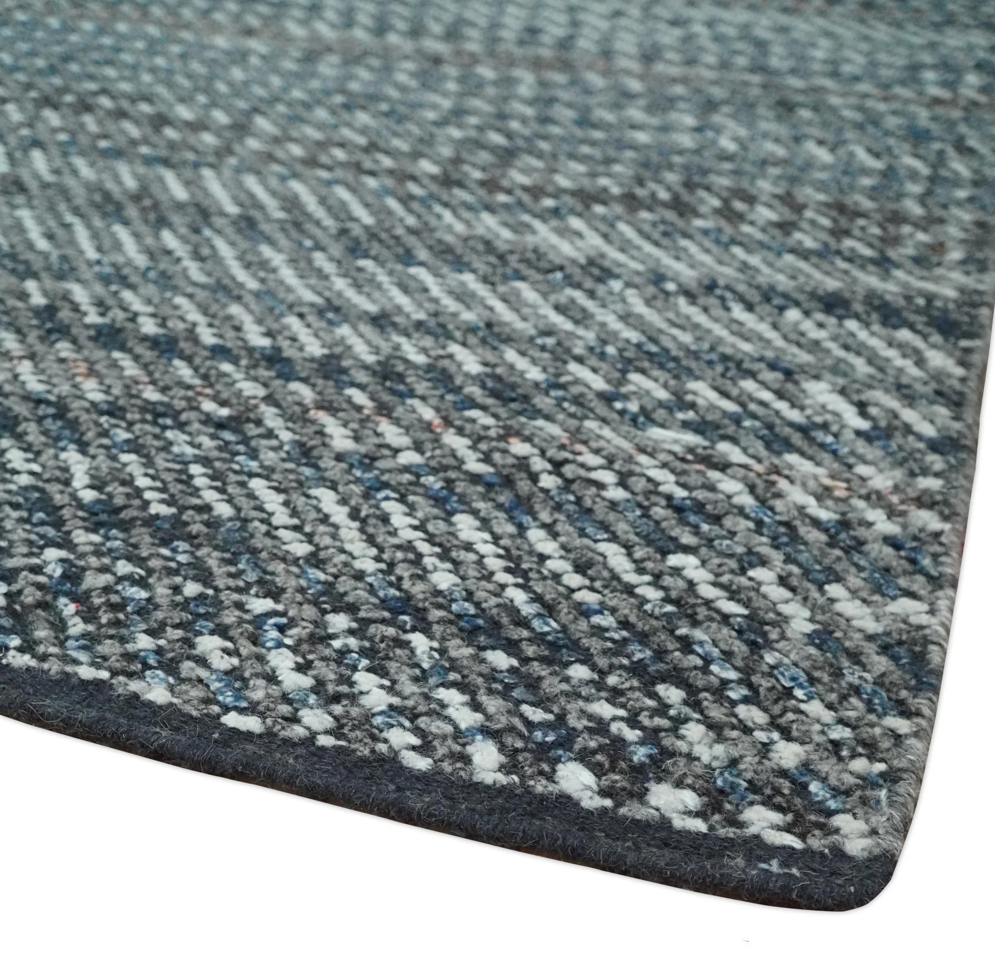 Ivory, Gray, Charcoal and Brown Antique Stripes Design Hand knotted 8x10 wool Area Rug - Image 5