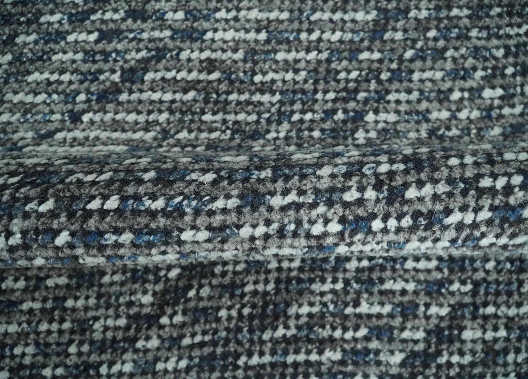 Ivory, Gray, Charcoal and Brown Antique Stripes Design Hand knotted 8x10 wool Area Rug - Image 6