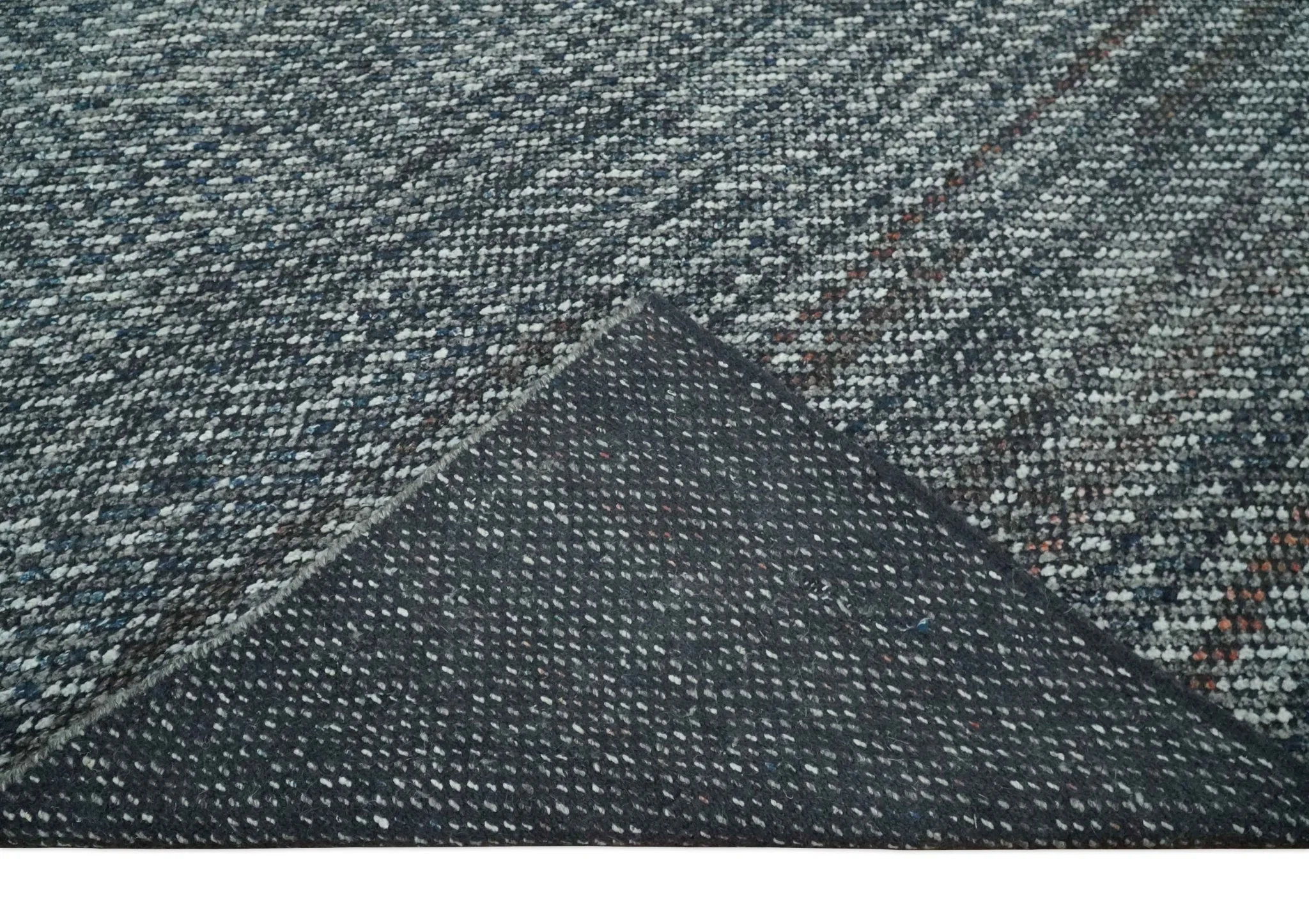 Ivory, Gray, Charcoal and Brown Antique Stripes Design Hand knotted 8x10 wool Area Rug - Image 7