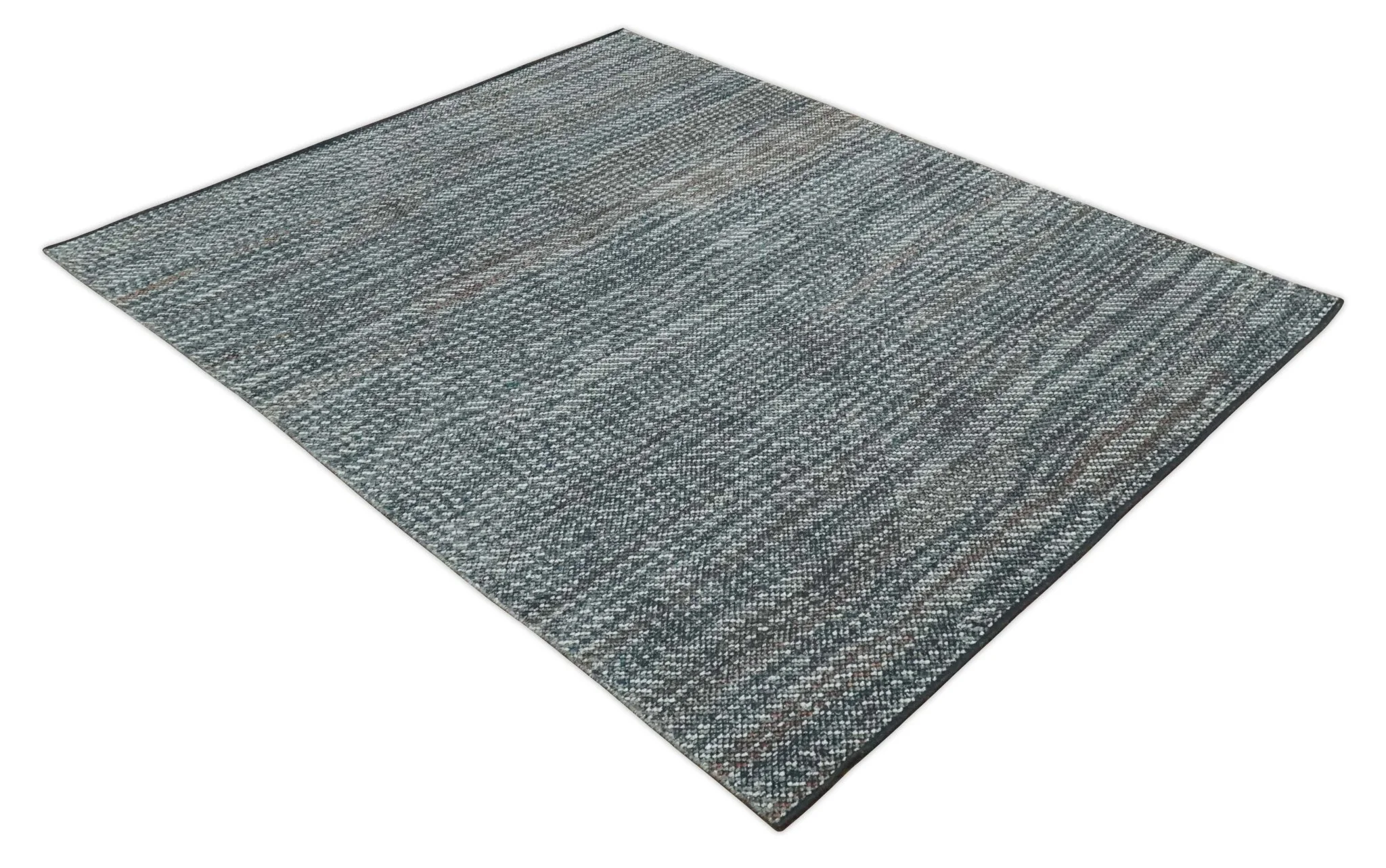 Ivory, Gray, Charcoal and Brown Antique Stripes Design Hand knotted 8x10 wool Area Rug - Image 9