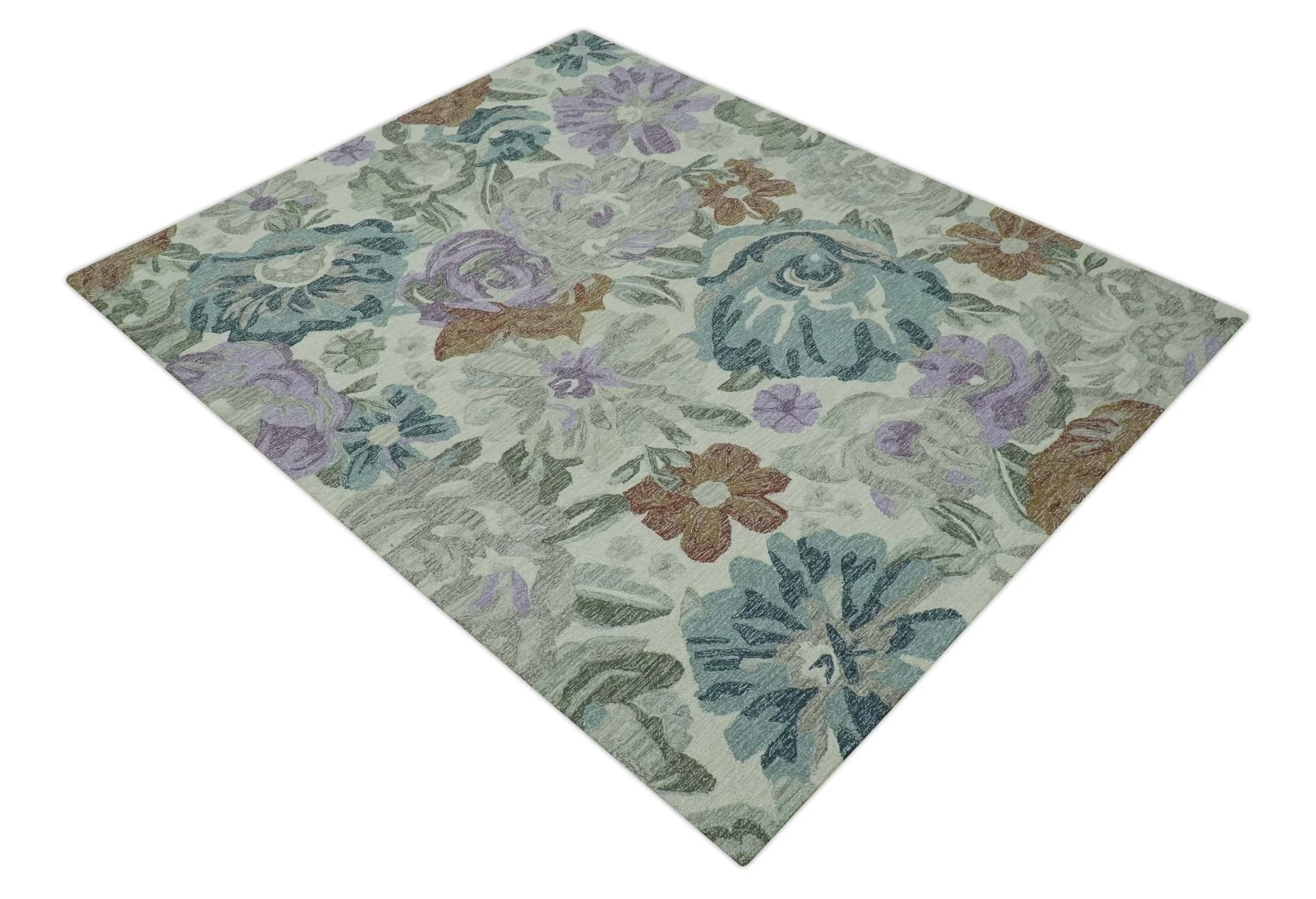Custom Made Beautiful Ivory, Gray, Purple Flower Design Hand Tufted wool Area Rug - Image 10