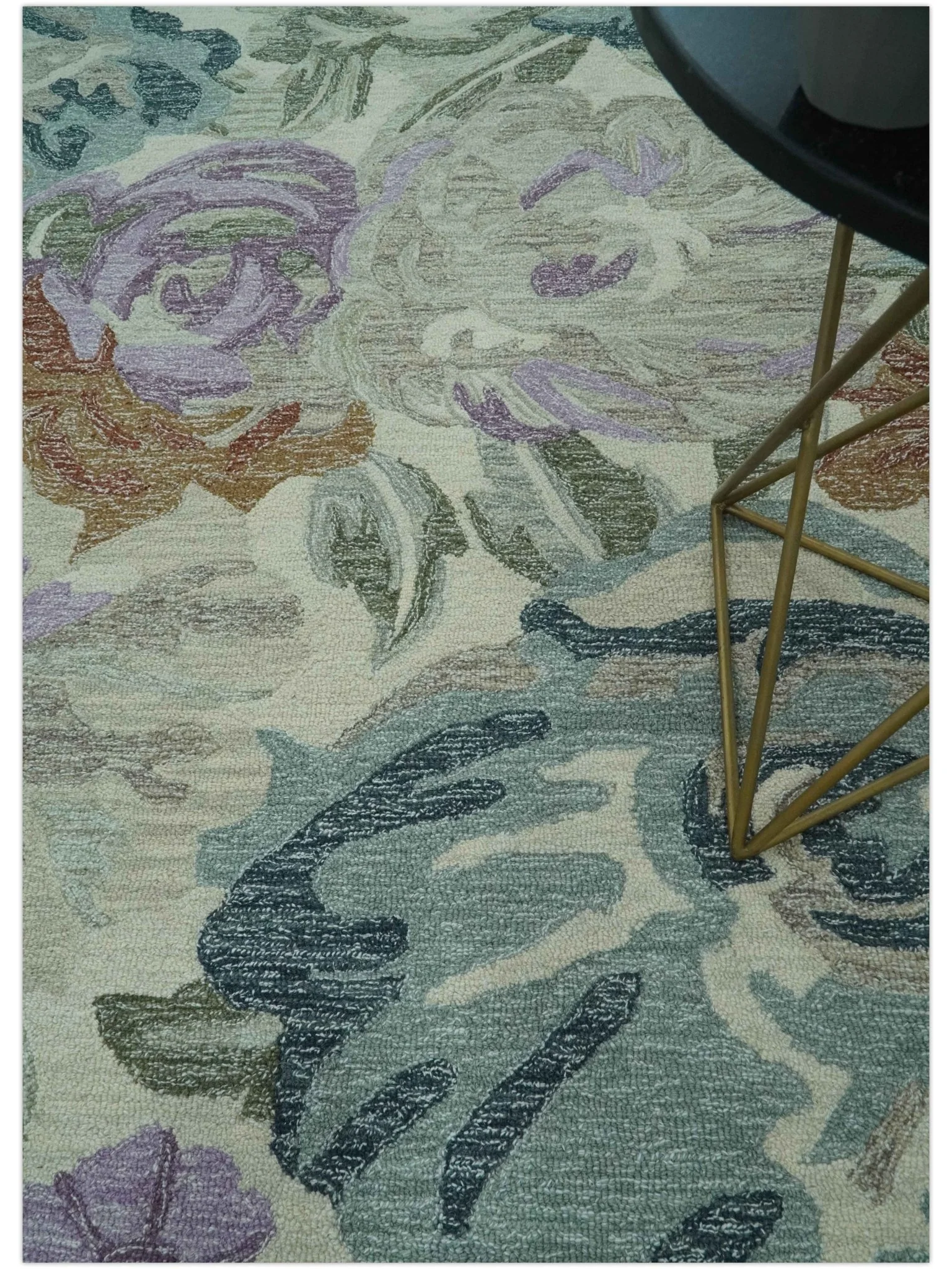 Custom Made Beautiful Ivory, Gray, Purple Flower Design Hand Tufted wool Area Rug - Image 2