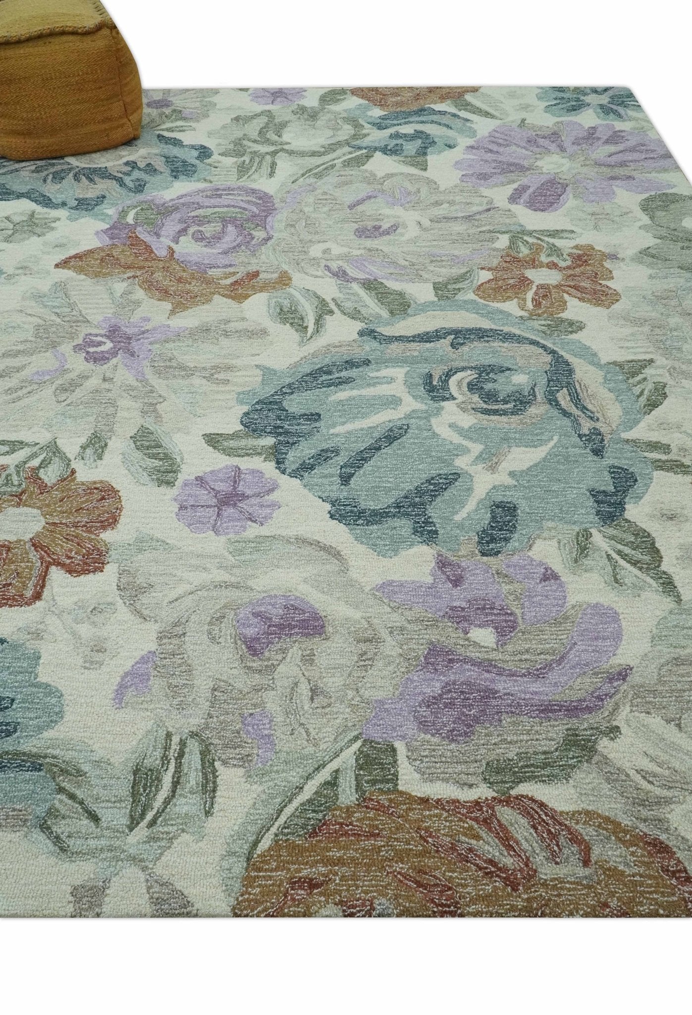 Custom Made Beautiful Ivory, Gray, Purple Flower Design Hand Tufted wool Area Rug - Image 3