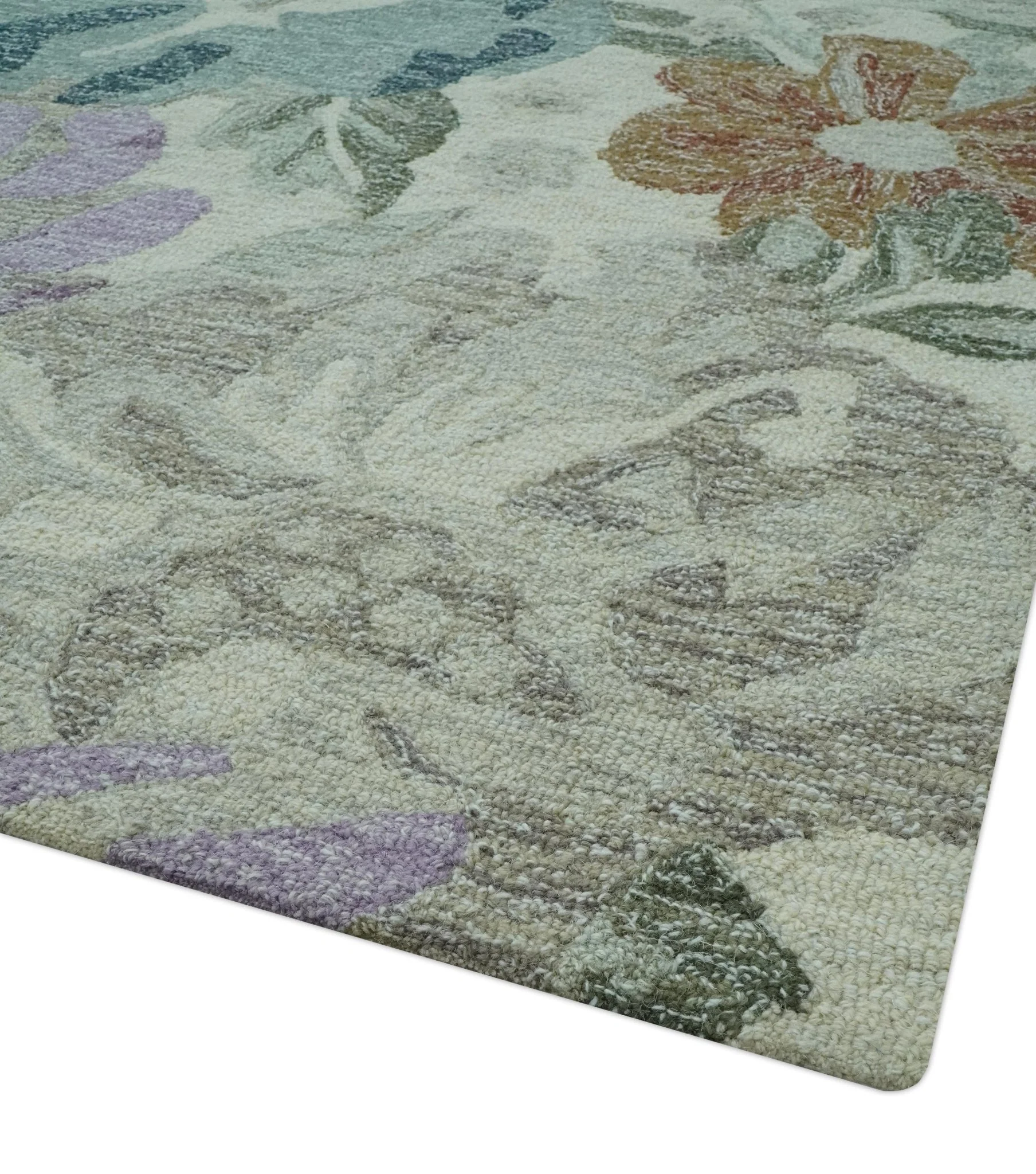 Custom Made Beautiful Ivory, Gray, Purple Flower Design Hand Tufted wool Area Rug - Image 5