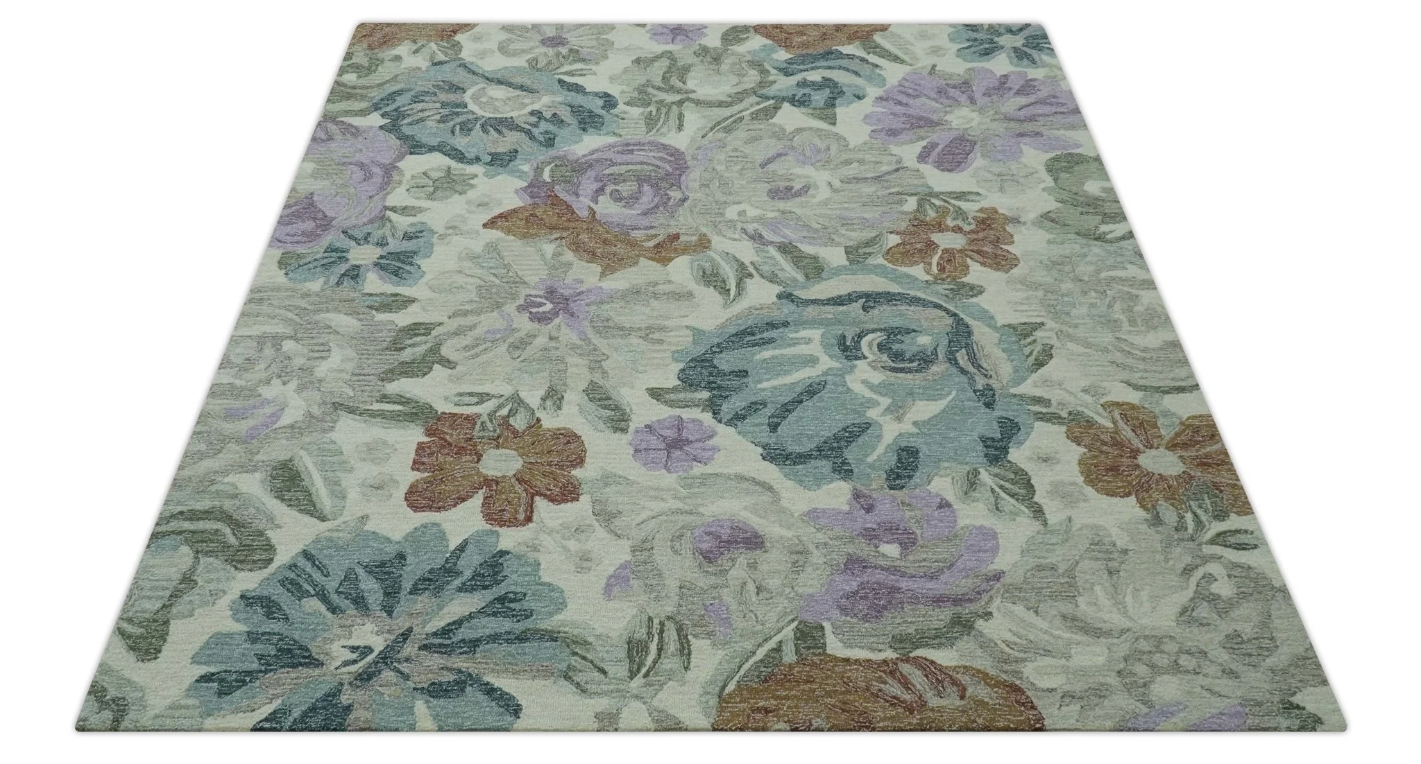 Custom Made Beautiful Ivory, Gray, Purple Flower Design Hand Tufted wool Area Rug - Image 9