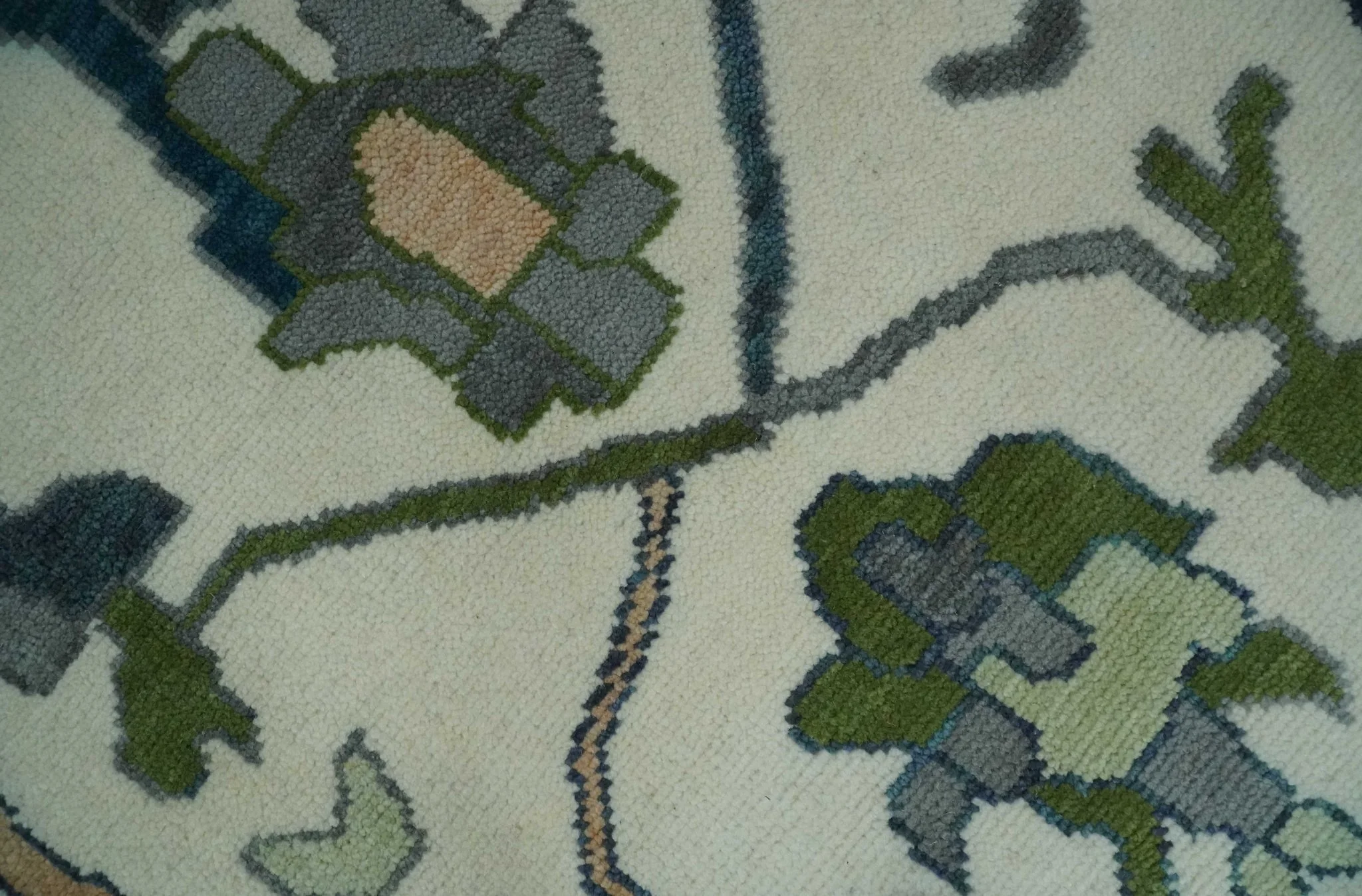 Ivory, Gray, Teal and Green Hand knotted Traditional Oushak 9x12 Wool Area Rug - Image 5