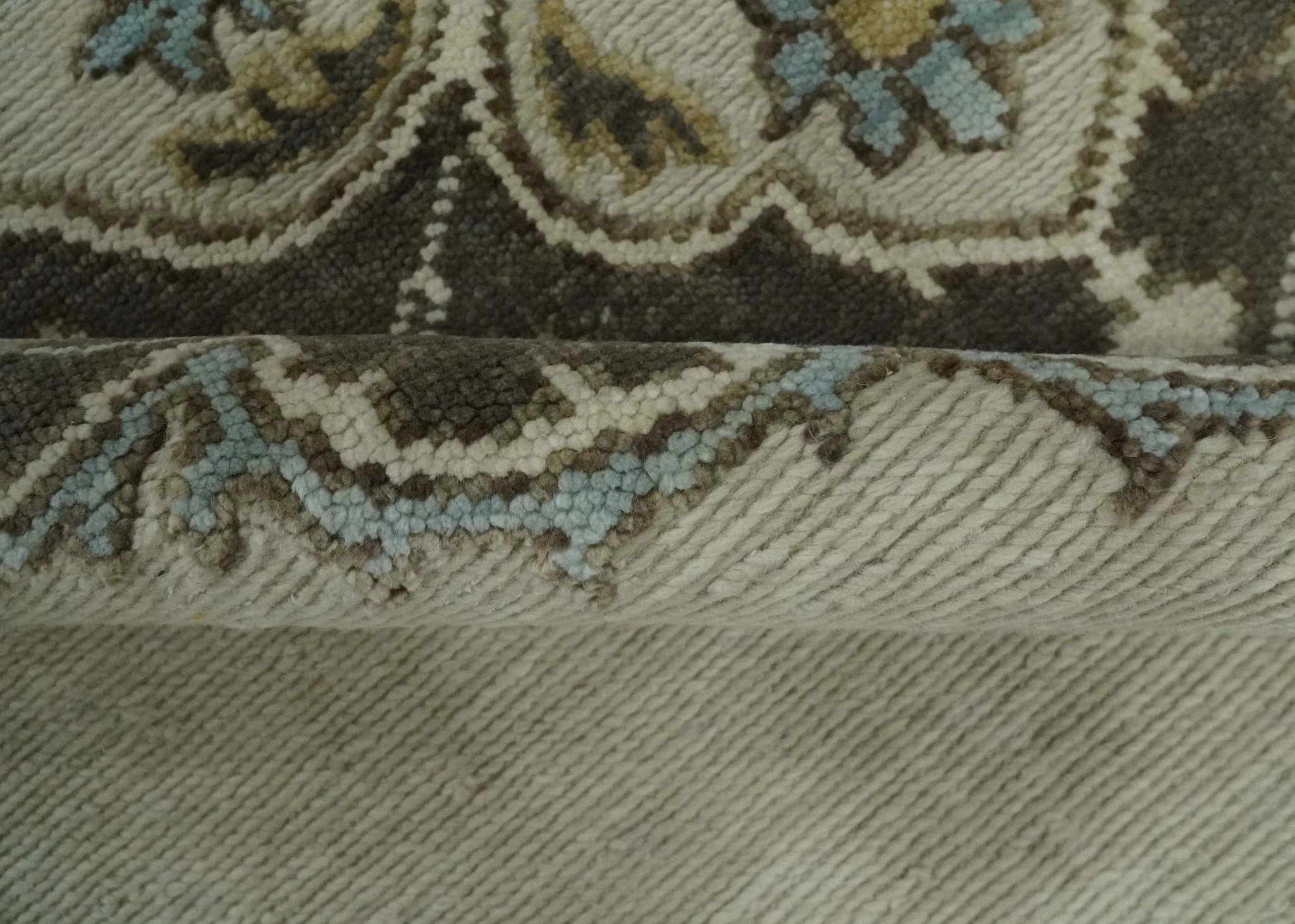 Ivory, Green and Beige Traditional Medallion Hand knotted Multi Size wool Area Rug - Image 6