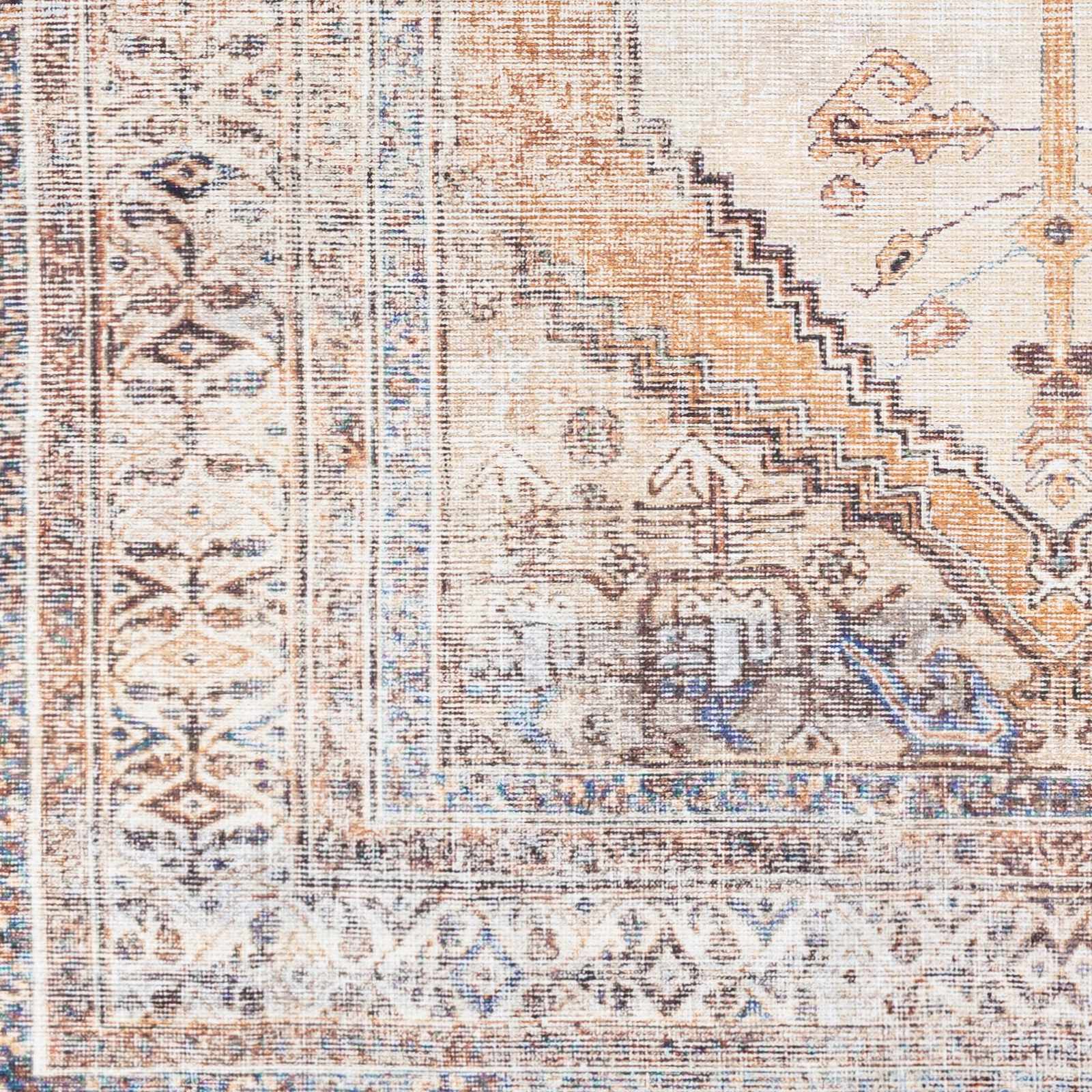 Vintage Style Ivory, Terracotta and Tan Traditional Machine Washable Rug - Image 10