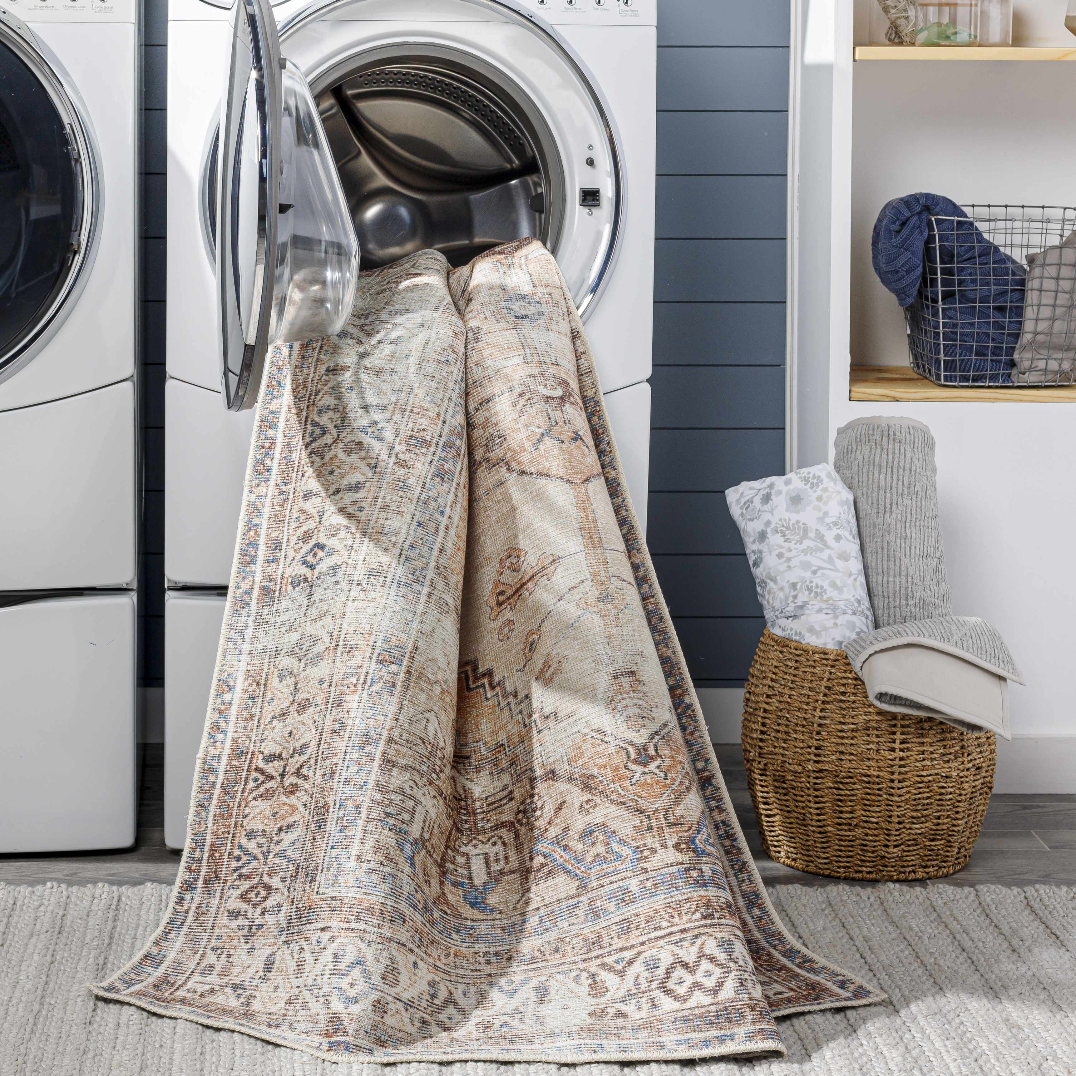Vintage Style Ivory, Terracotta and Tan Traditional Machine Washable Rug - Image 11