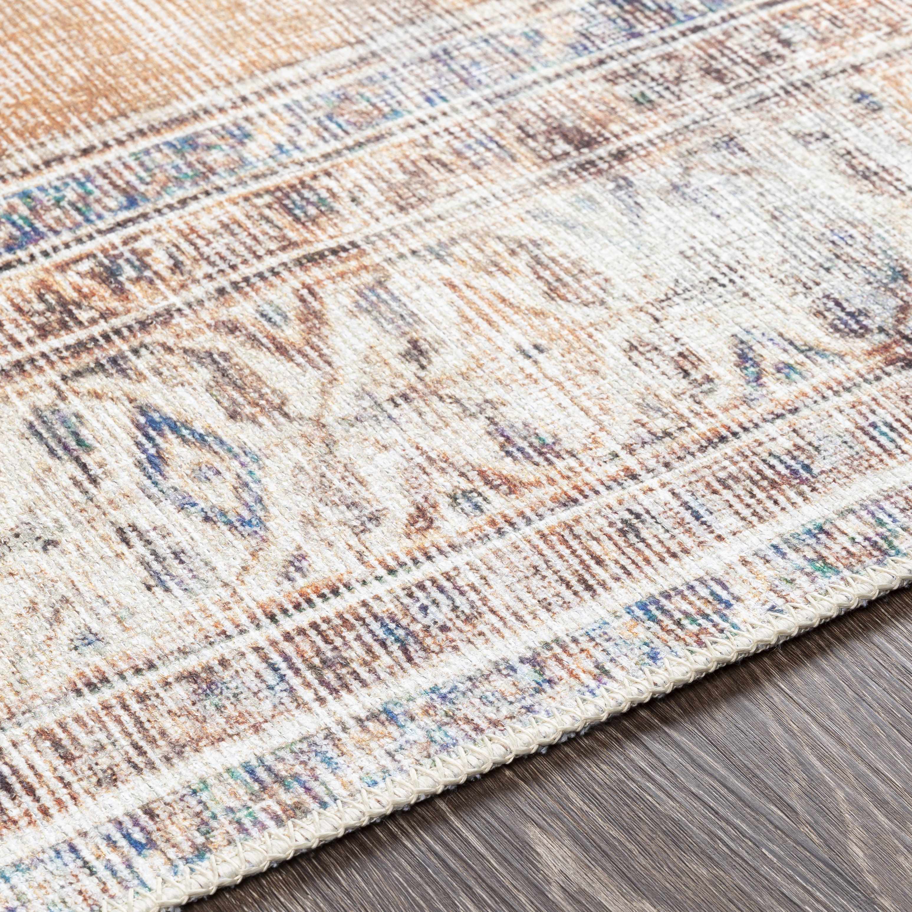 Vintage Style Ivory, Terracotta and Tan Traditional Machine Washable Rug - Image 12