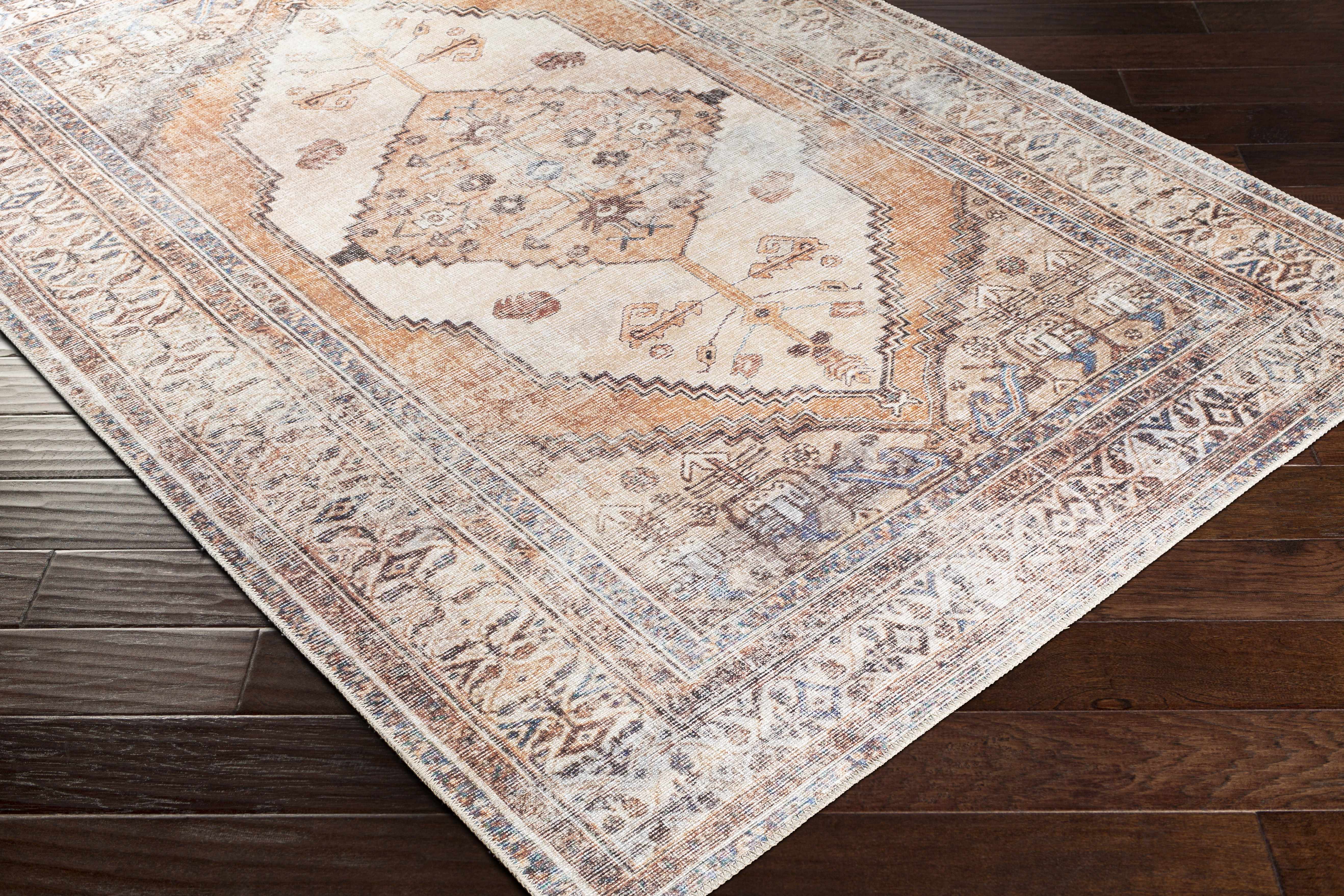 Vintage Style Ivory, Terracotta and Tan Traditional Machine Washable Rug - Image 14