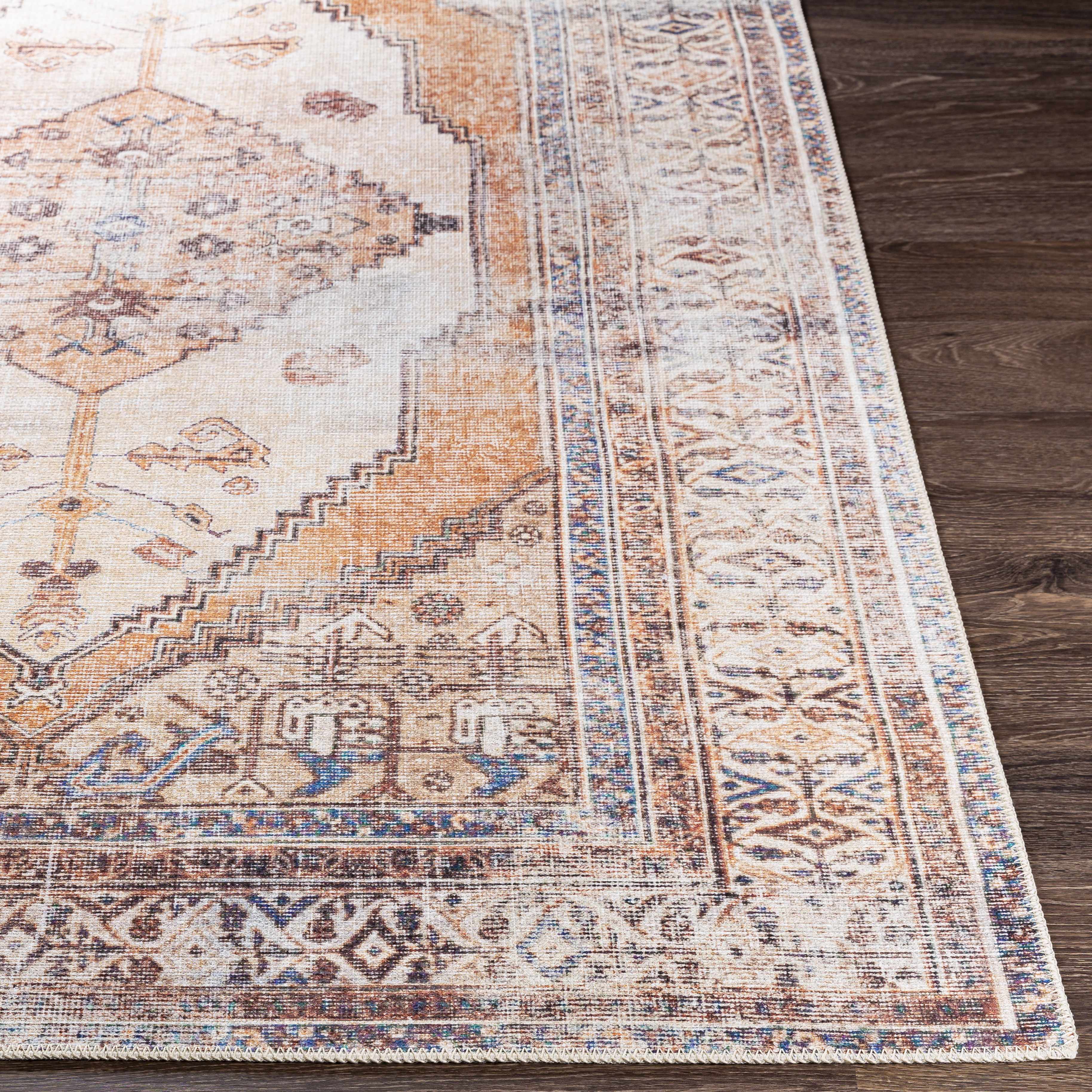 Vintage Style Ivory, Terracotta and Tan Traditional Machine Washable Rug - Image 15