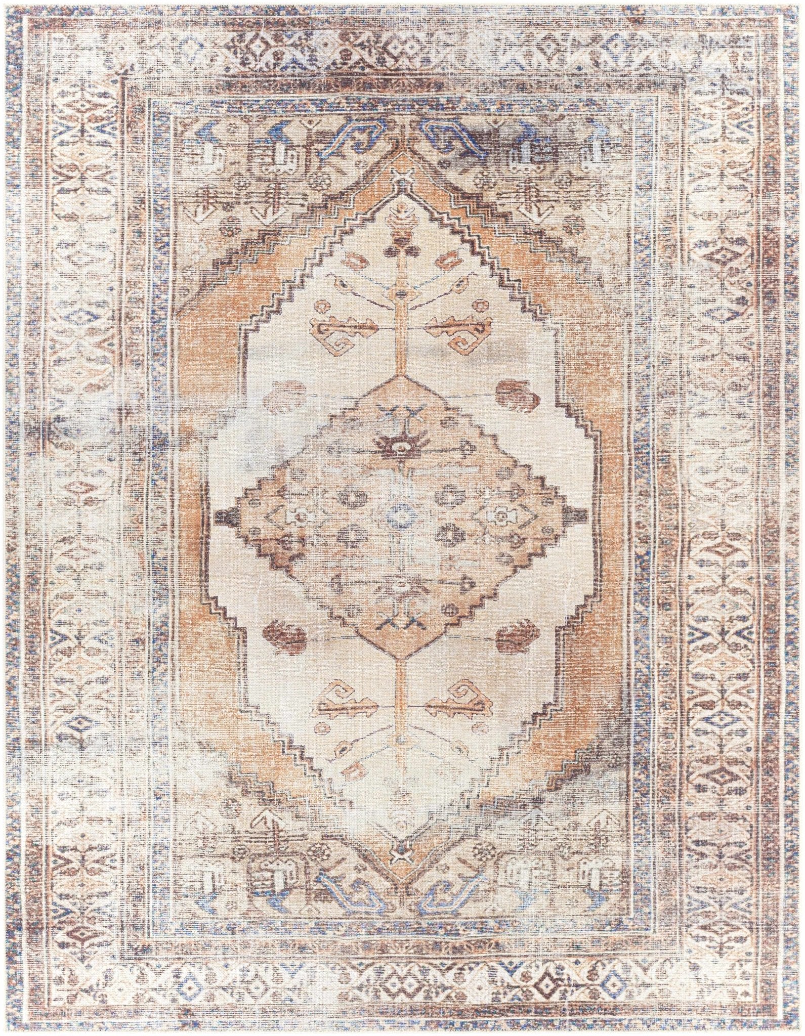 Vintage Style Ivory, Terracotta and Tan Traditional Machine Washable Rug - Image 17