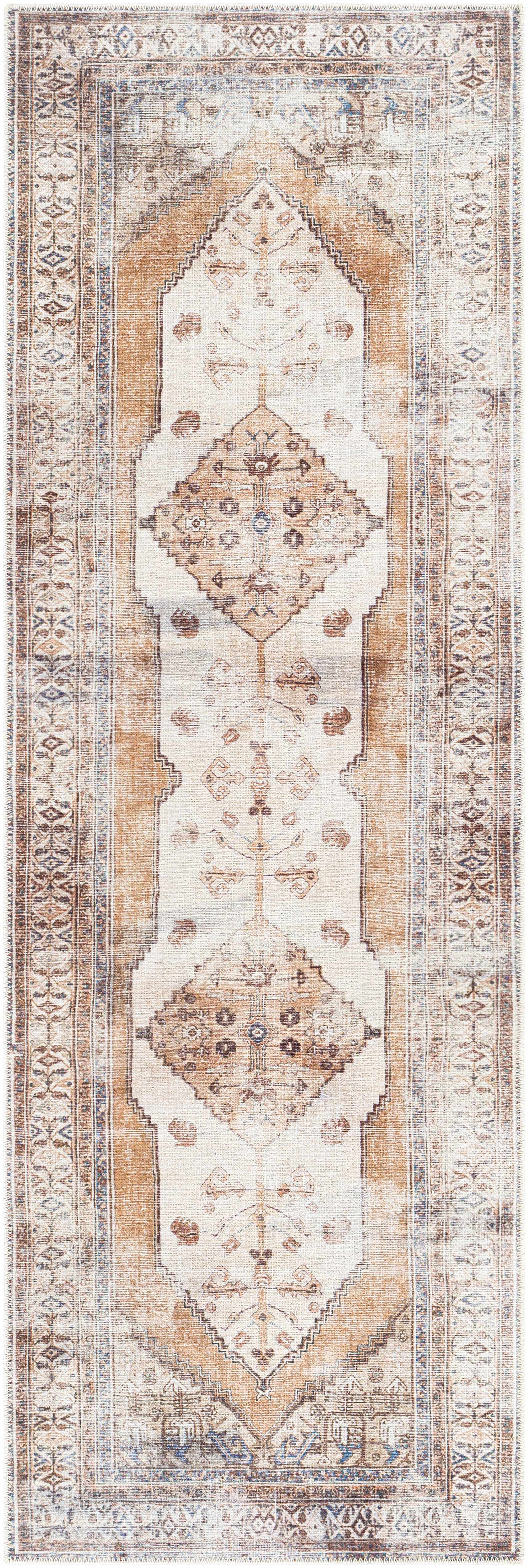 Vintage Style Ivory, Terracotta and Tan Traditional Machine Washable Rug - Image 4