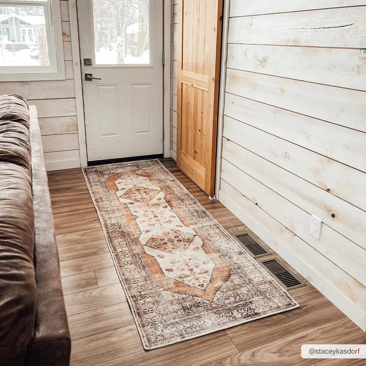 Vintage Style Ivory, Terracotta and Tan Traditional Machine Washable Rug - Image 7