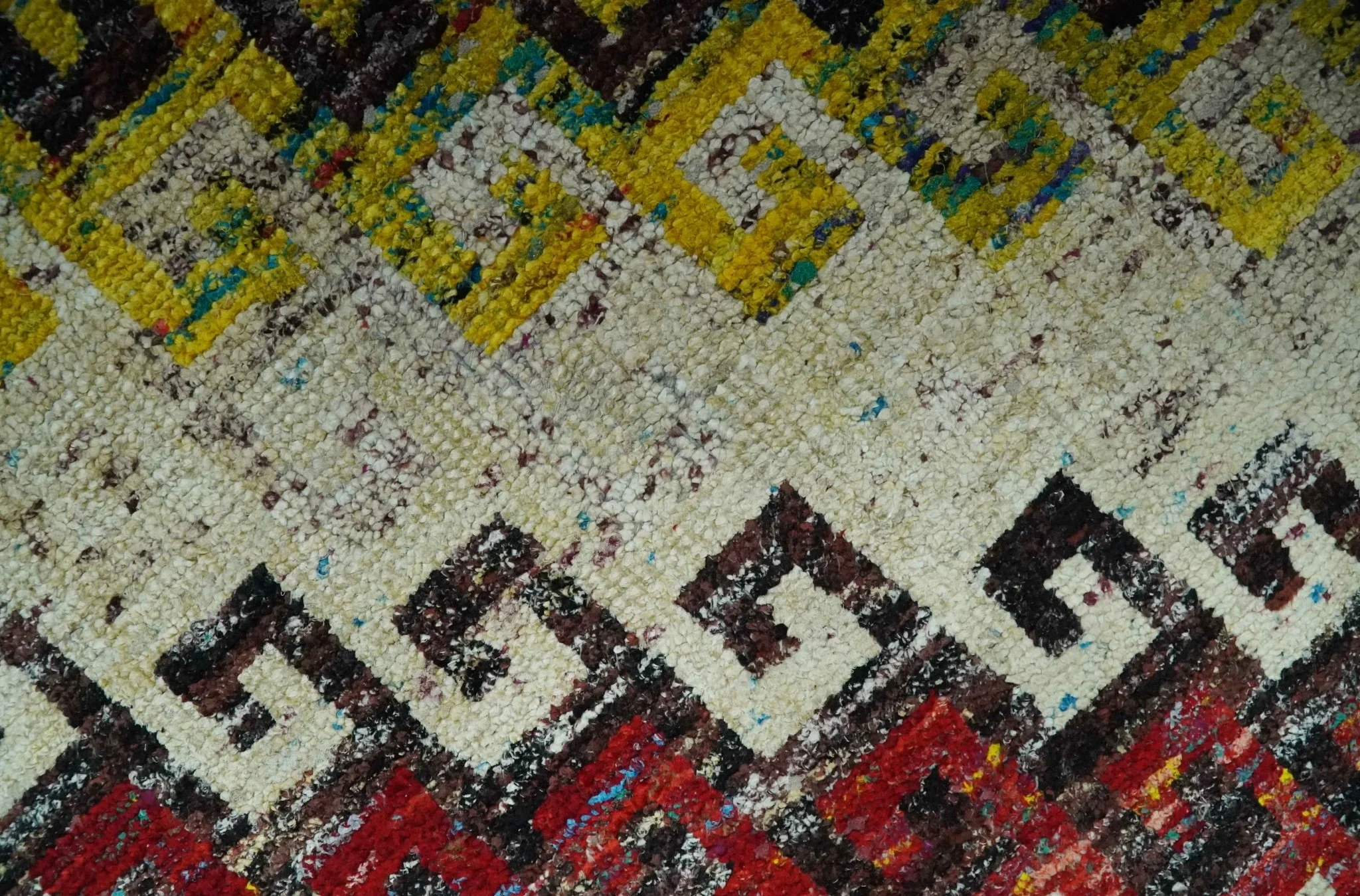 8x10 Ivory, Maroon, Black and Mustard Greek key design Hand Knotted wool area rug - Image 4