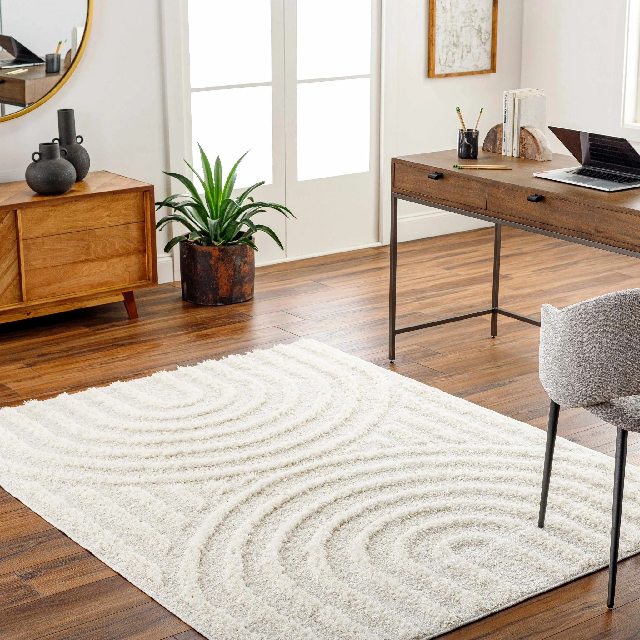 Ivory Modern Geometrical High Low Texture Plush Pile Moroccan Style area Rug - Image 4