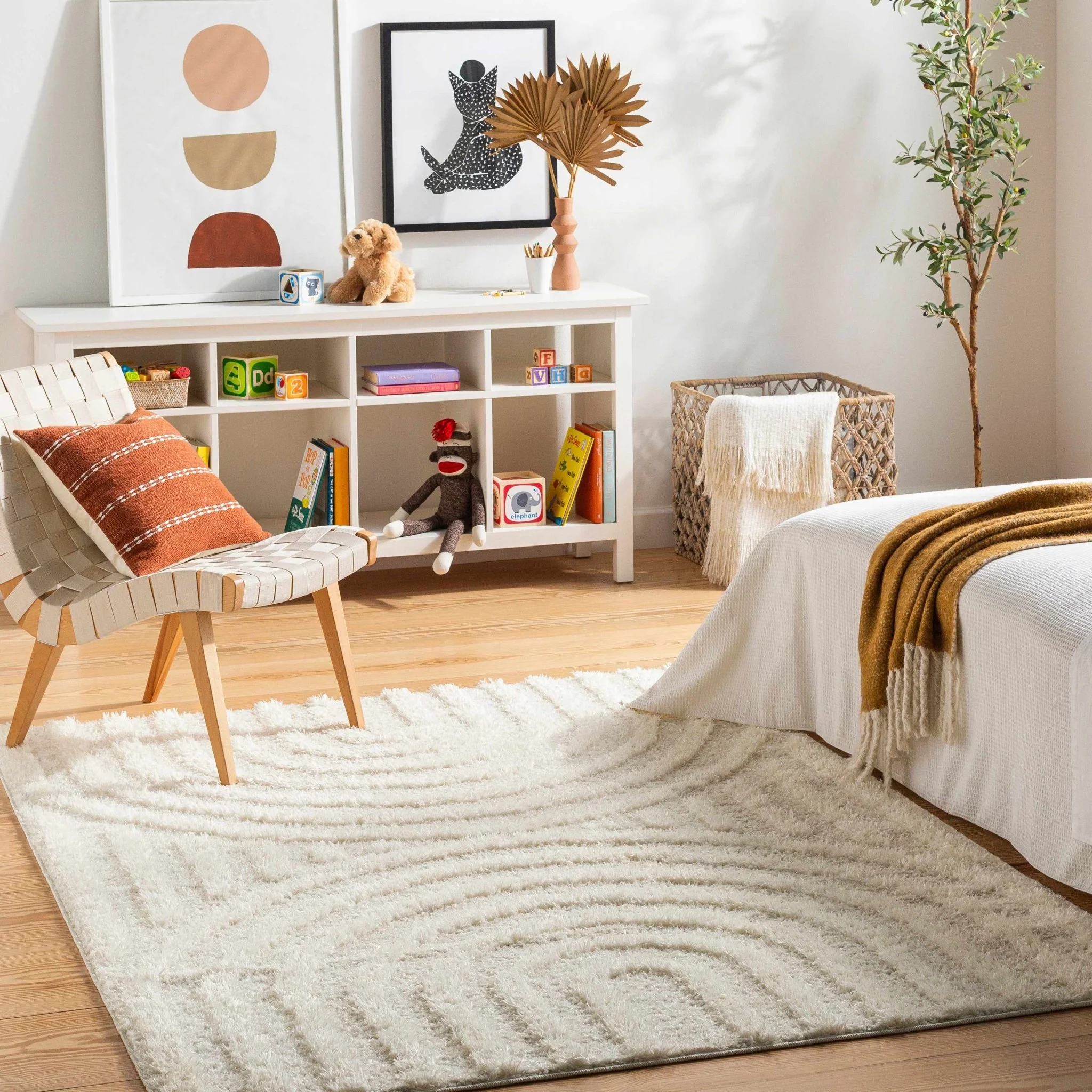 Ivory Modern Geometrical High Low Texture Plush Pile Moroccan Style area Rug - Image 5