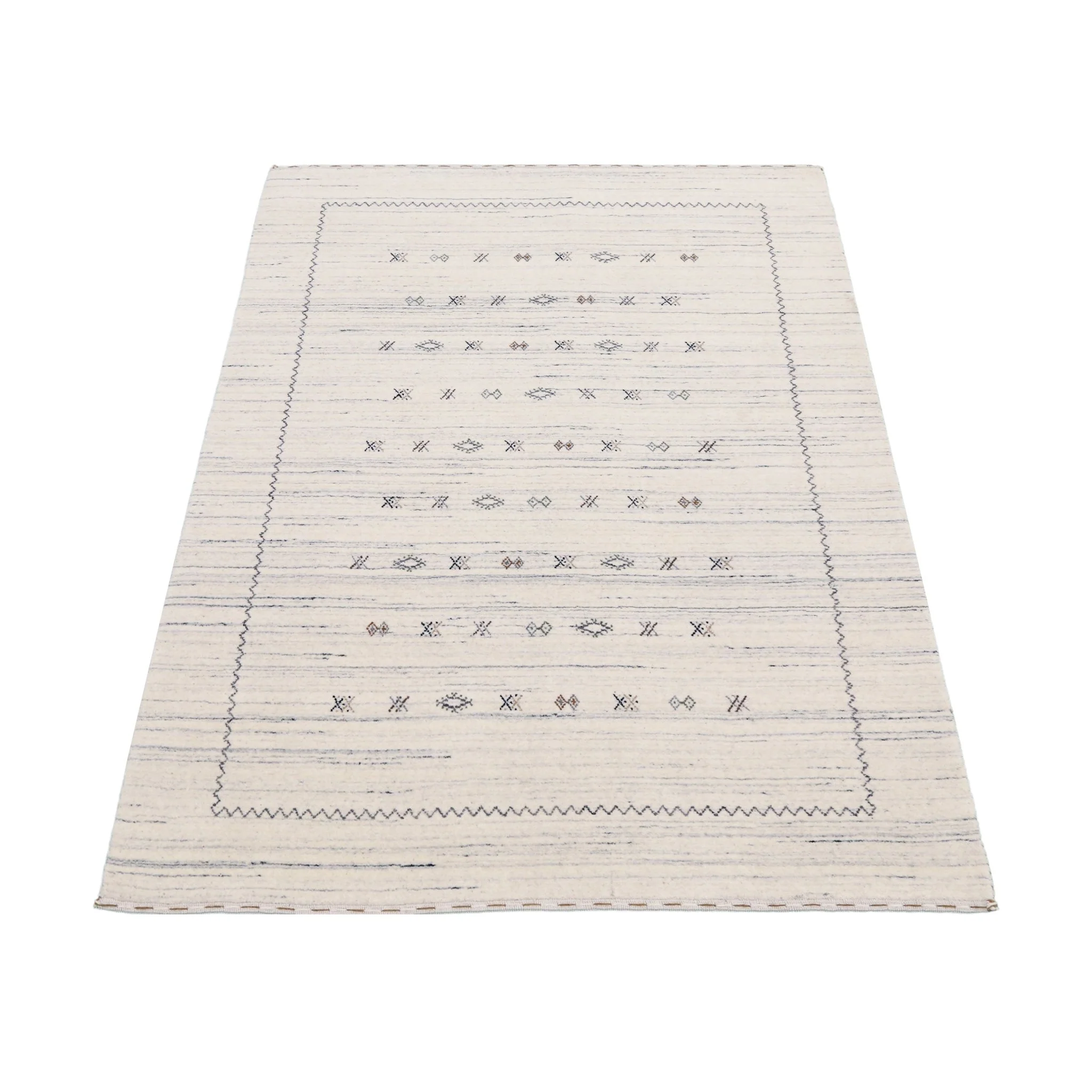 Ivory Modern Tribals Design Hand Loomed Wool Area Rug - Image 3