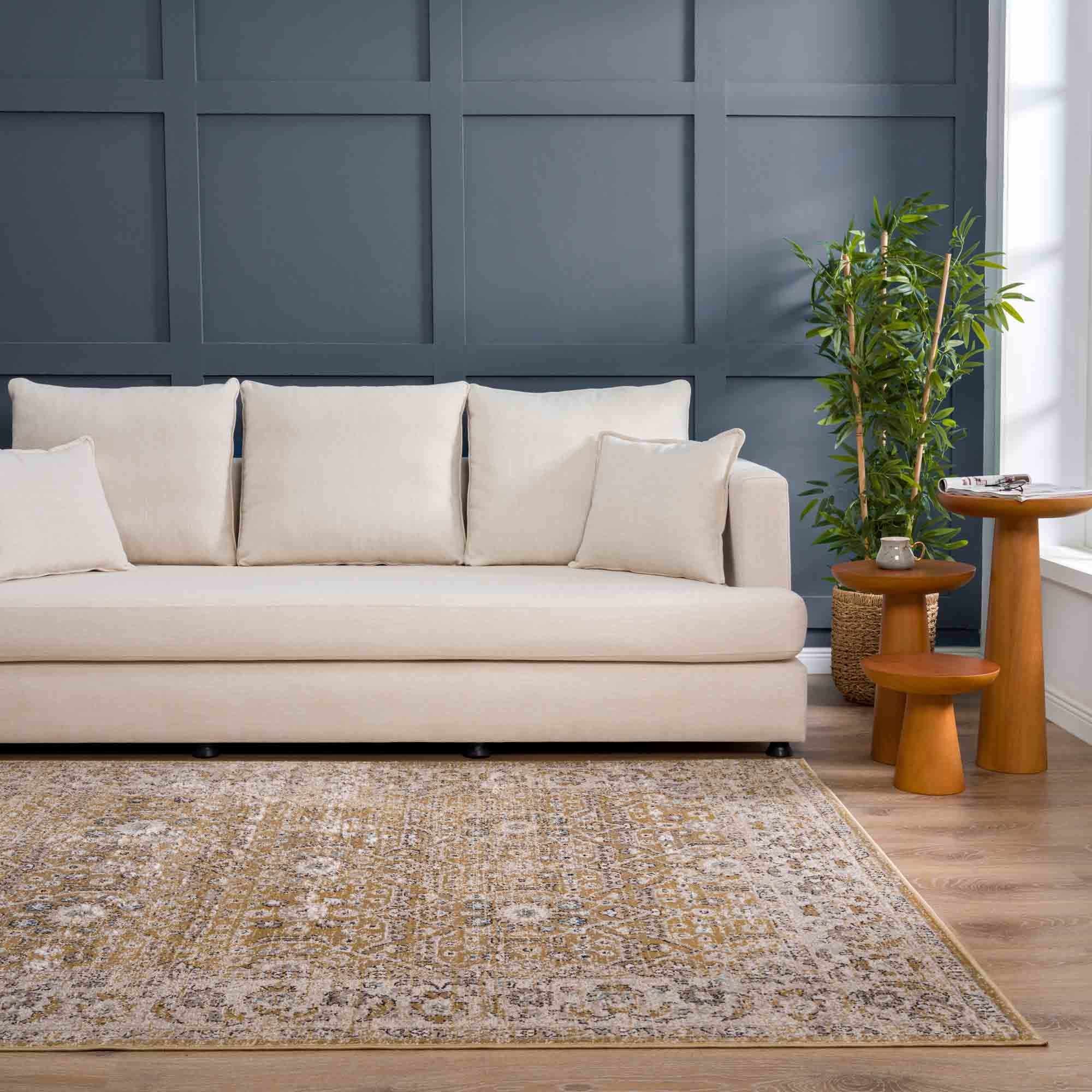 Ivory, Mustard and Charcoal Traditional Design Area Rug - Image 12