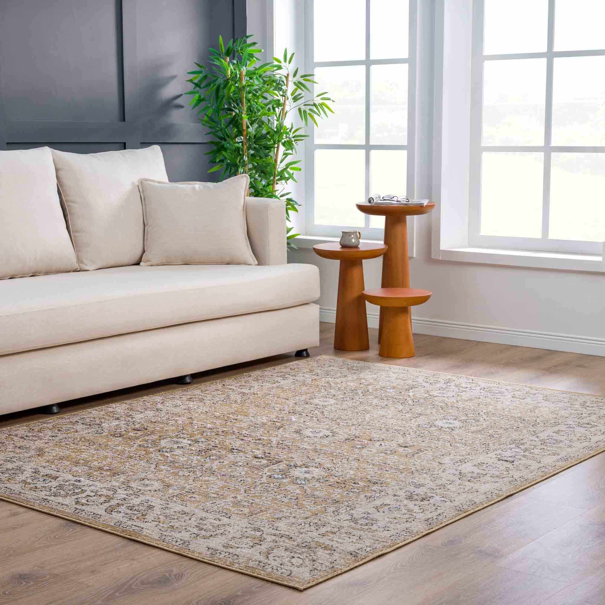 Ivory, Mustard and Charcoal Traditional Design Area Rug - Image 13