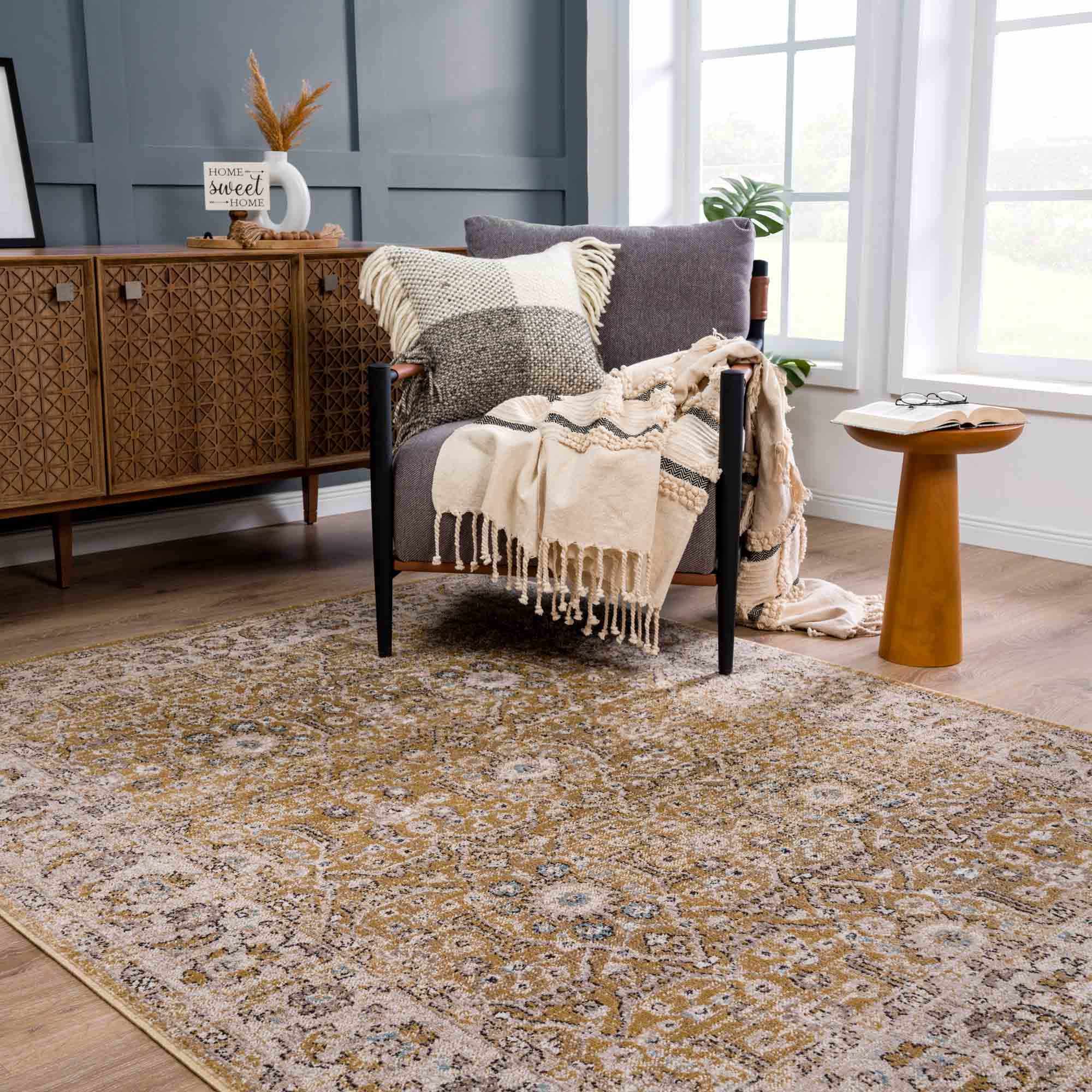 Ivory, Mustard and Charcoal Traditional Design Area Rug - Image 14