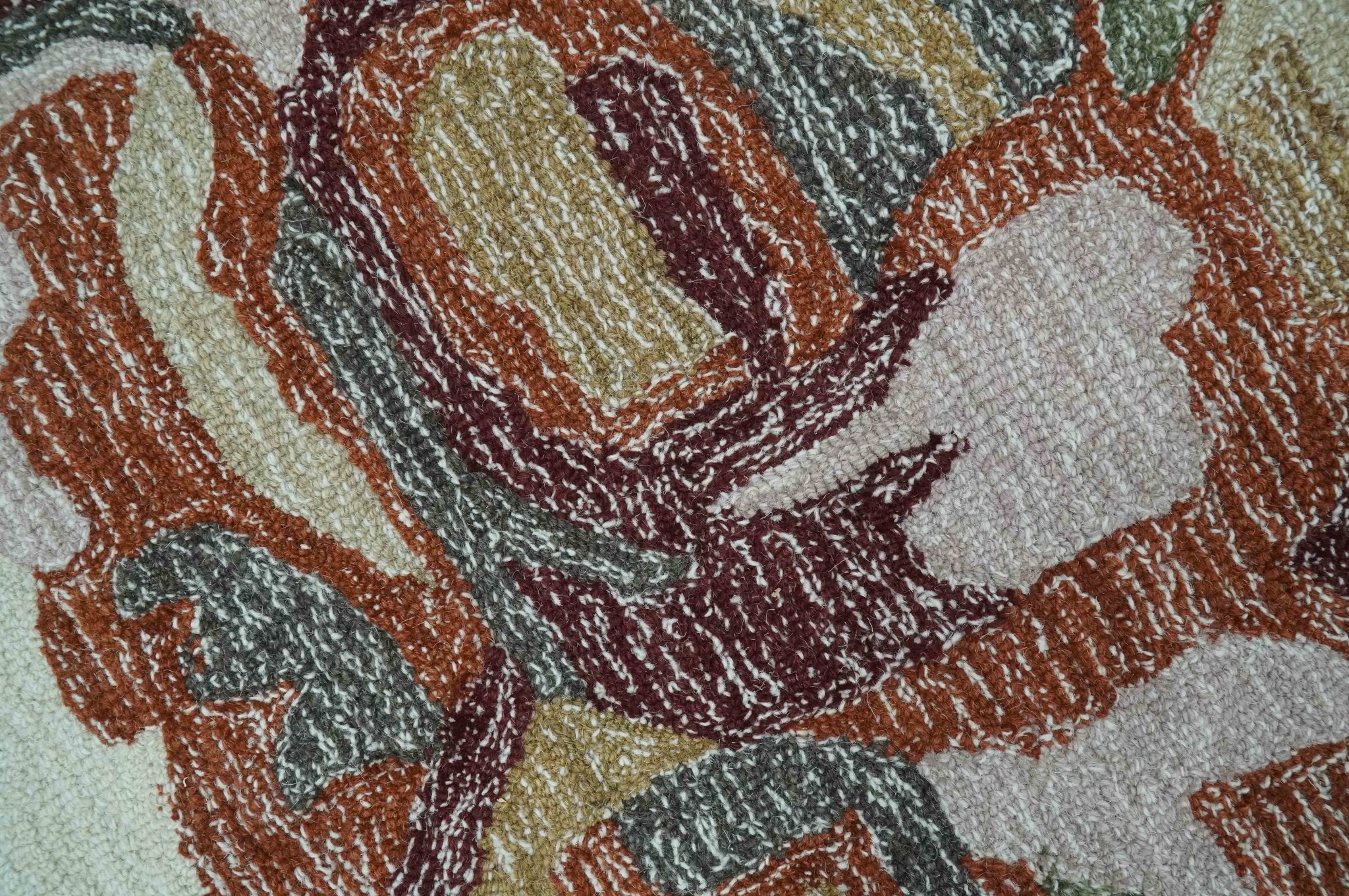 Colorful Ivory, Olive and Brown Floral Design Hand Tufted Custom Made wool Rug - Image 4