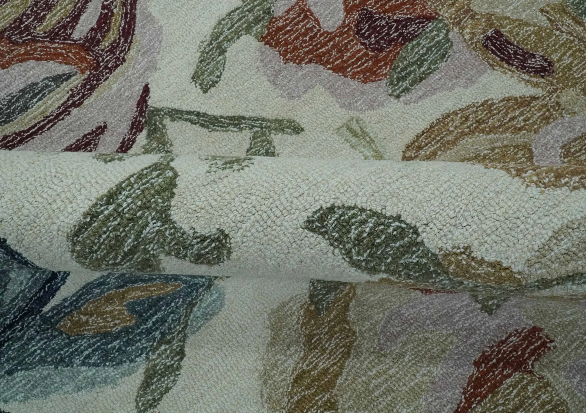 Colorful Ivory, Olive and Brown Floral Design Hand Tufted Custom Made wool Rug - Image 6