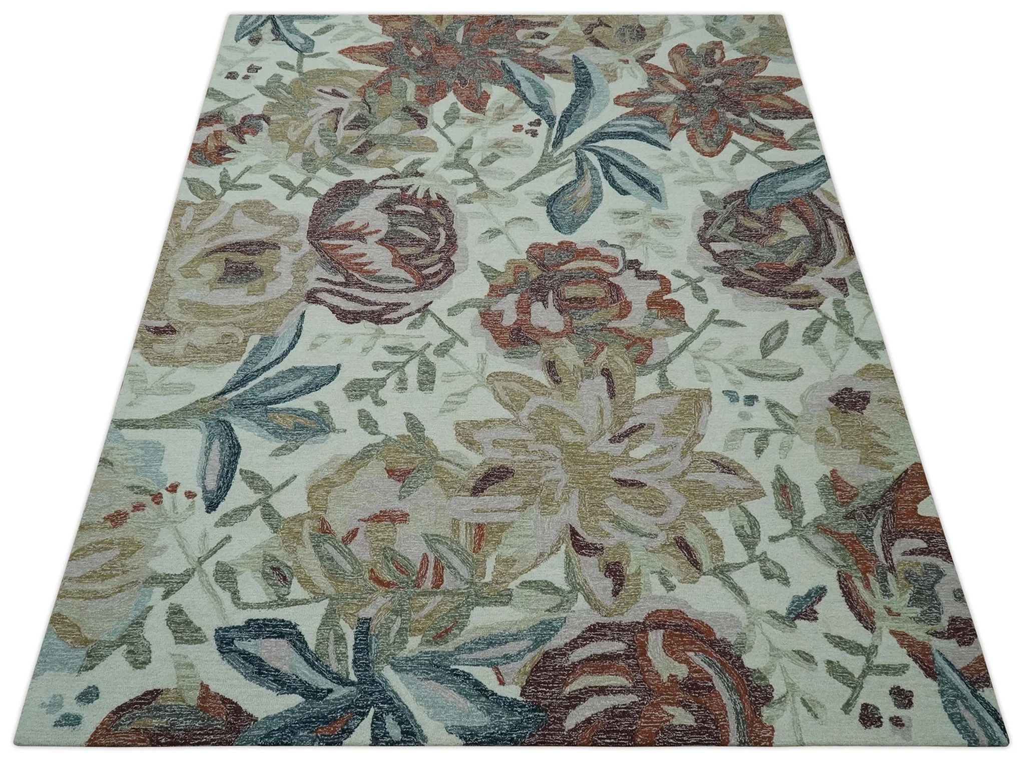 Colorful Ivory, Olive and Brown 8x10 Floral Design Hand Tufted wool Rug - Image 10