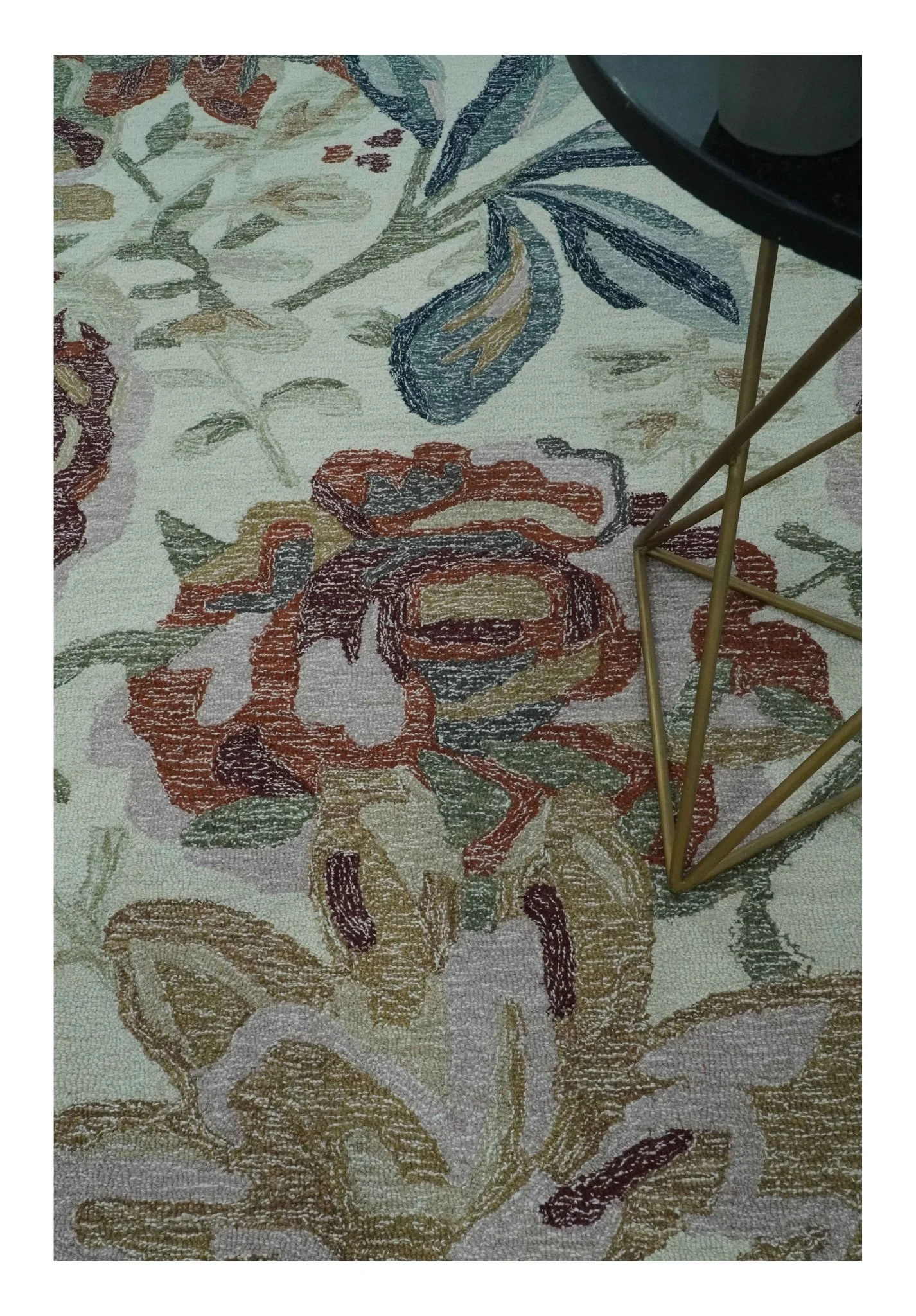 Colorful Ivory, Olive and Brown 8x10 Floral Design Hand Tufted wool Rug - Image 2