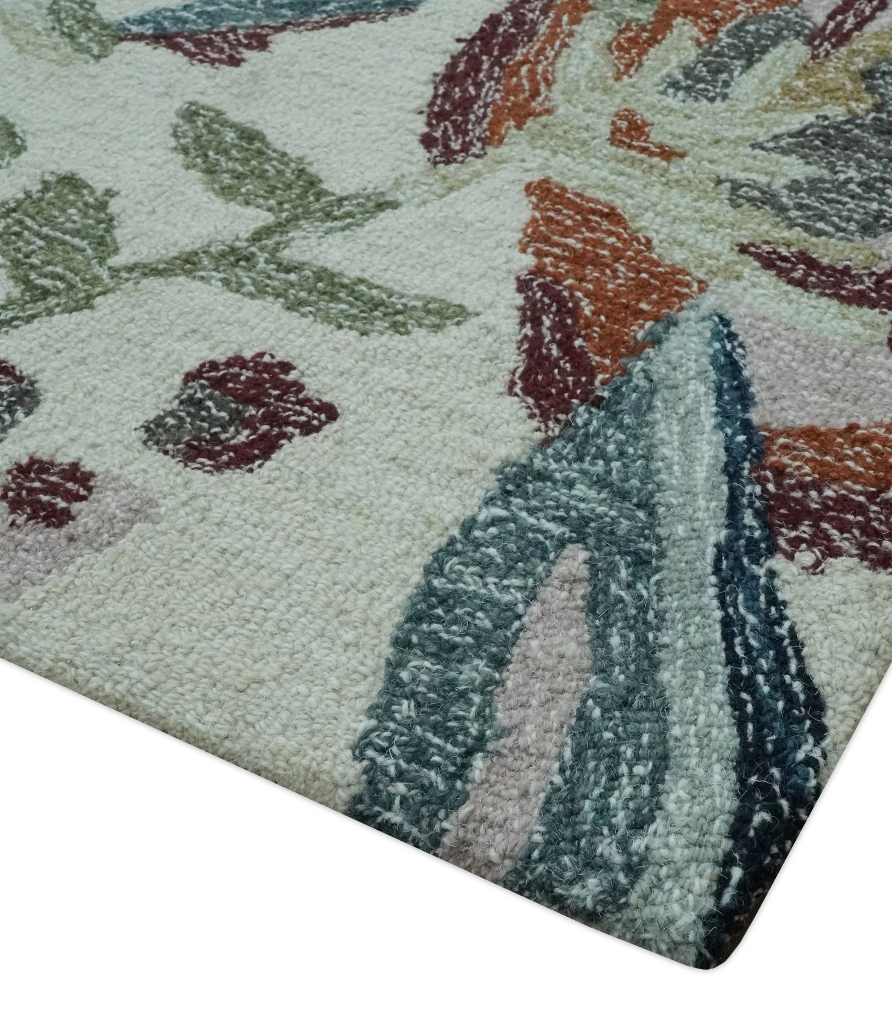 Colorful Ivory, Olive and Brown 8x10 Floral Design Hand Tufted wool Rug - Image 5