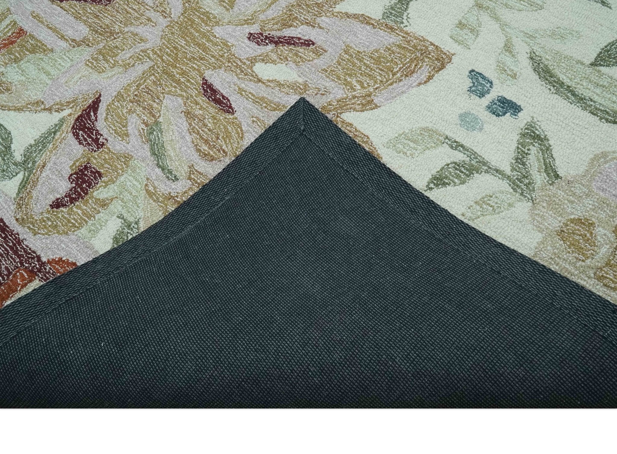 Colorful Ivory, Olive and Brown 8x10 Floral Design Hand Tufted wool Rug - Image 7