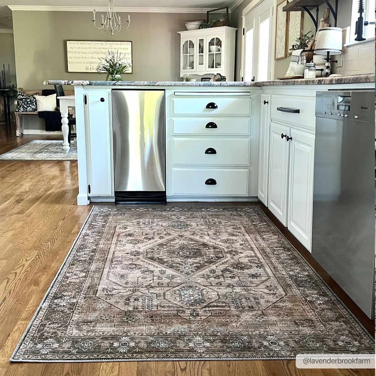 Ivory, Olive and Brown Vintage Style Traditional Floral washable Area Rug - Image 5