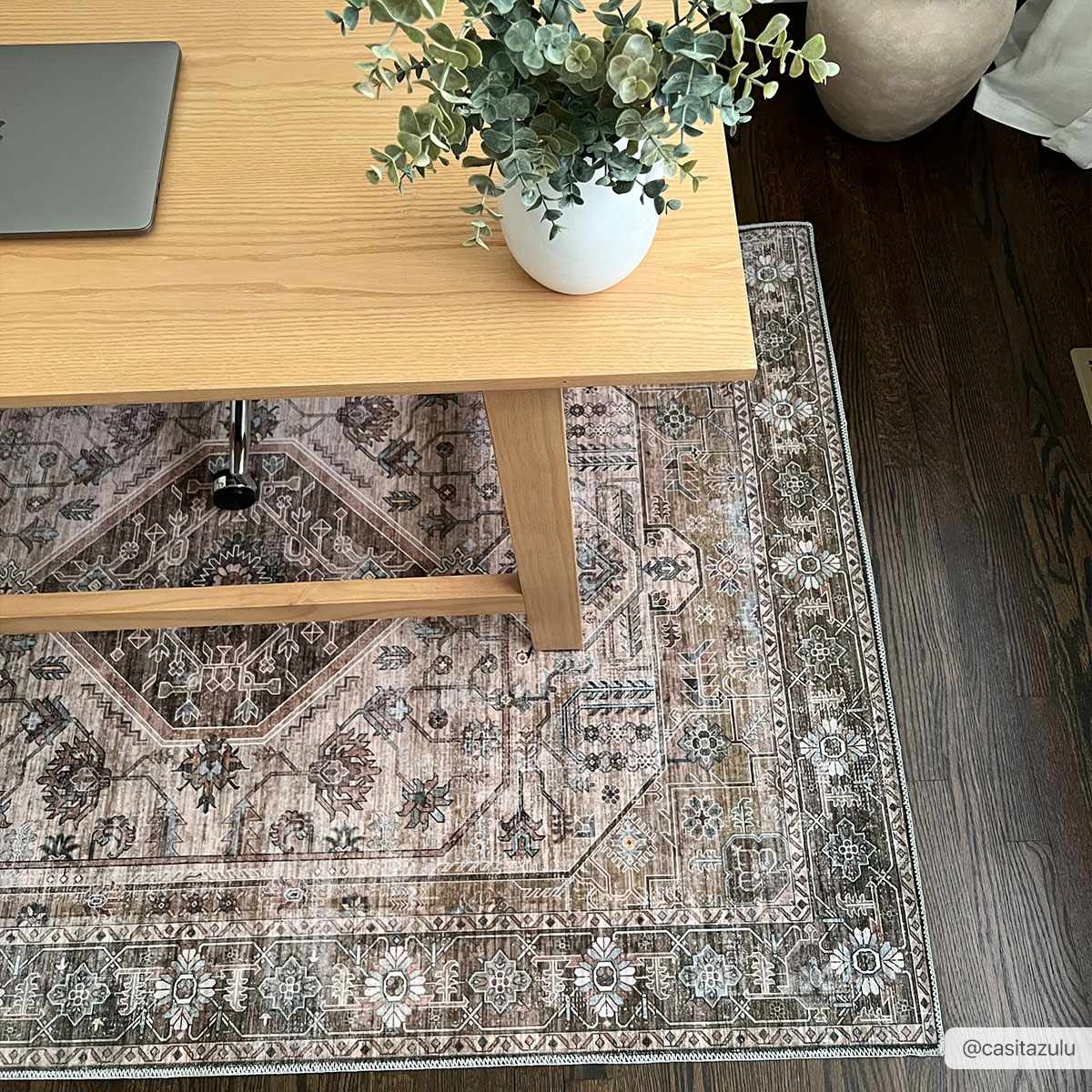 Ivory, Olive and Brown Vintage Style Traditional Floral washable Area Rug - Image 7