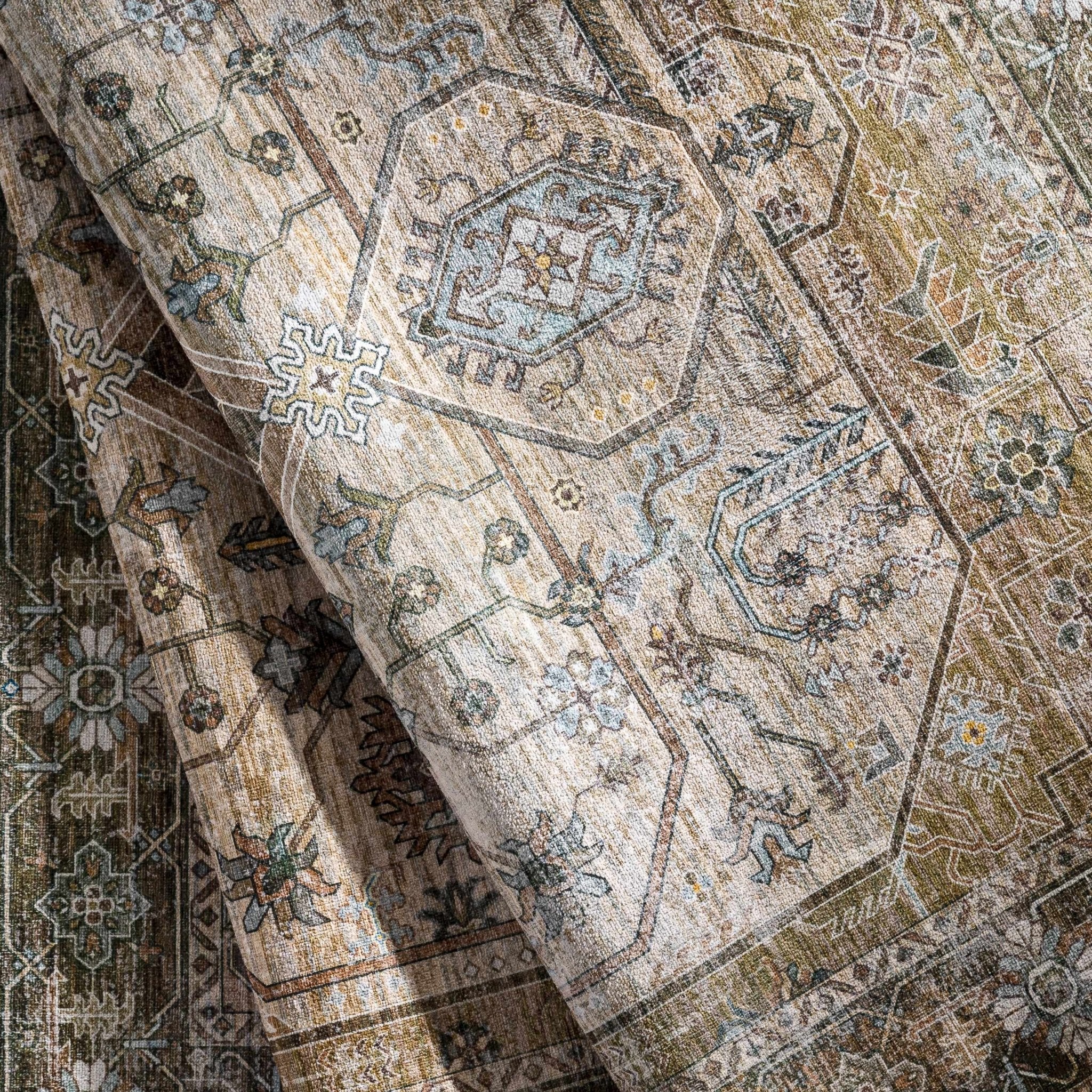 Ivory, Olive and Brown Vintage Style Traditional Floral washable Area Rug - Image 8