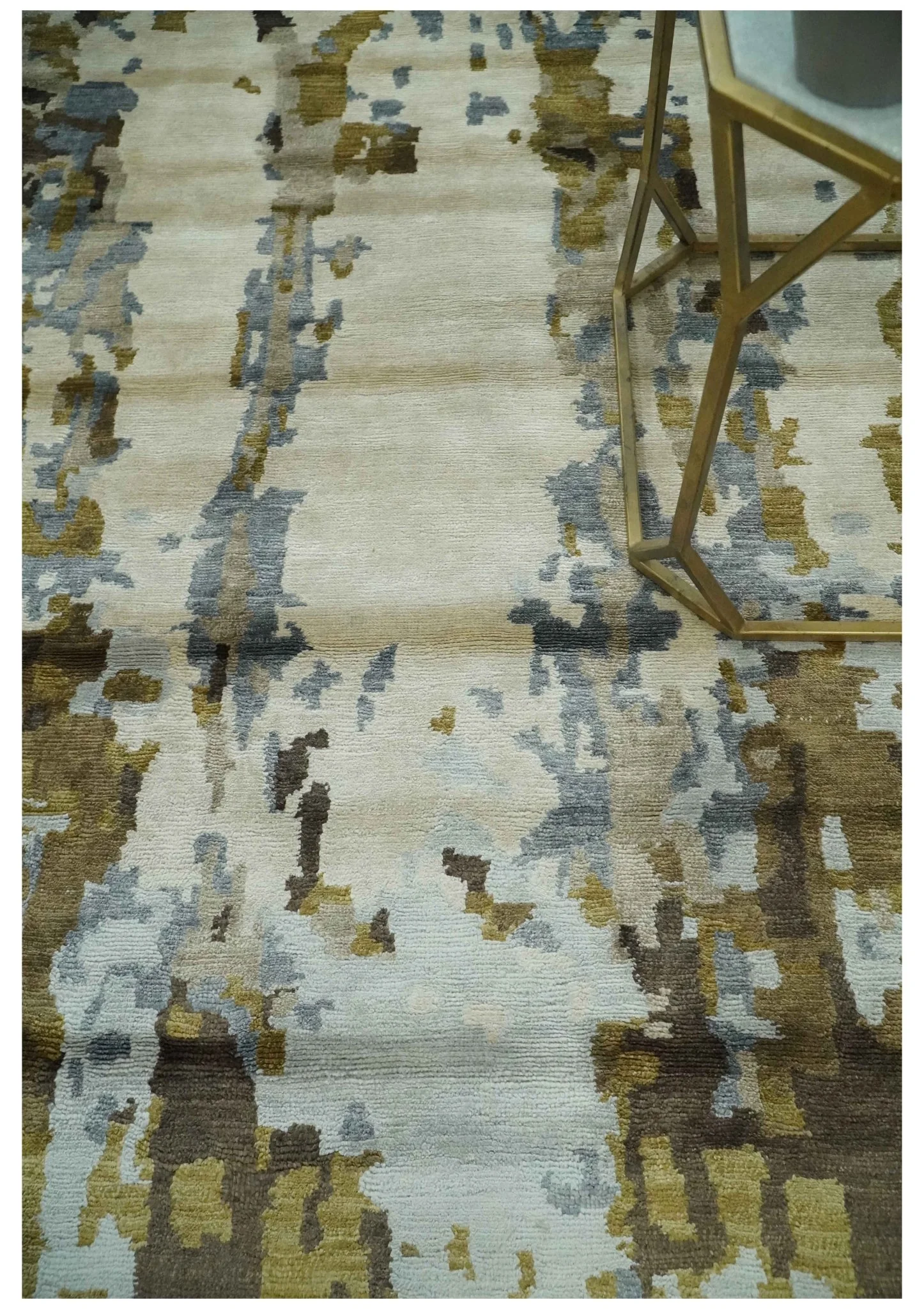 Ivory, Olive and Gray Modern Abstract 6x9 Hand Knotted Bamboo Silk Area Rug - Image 2