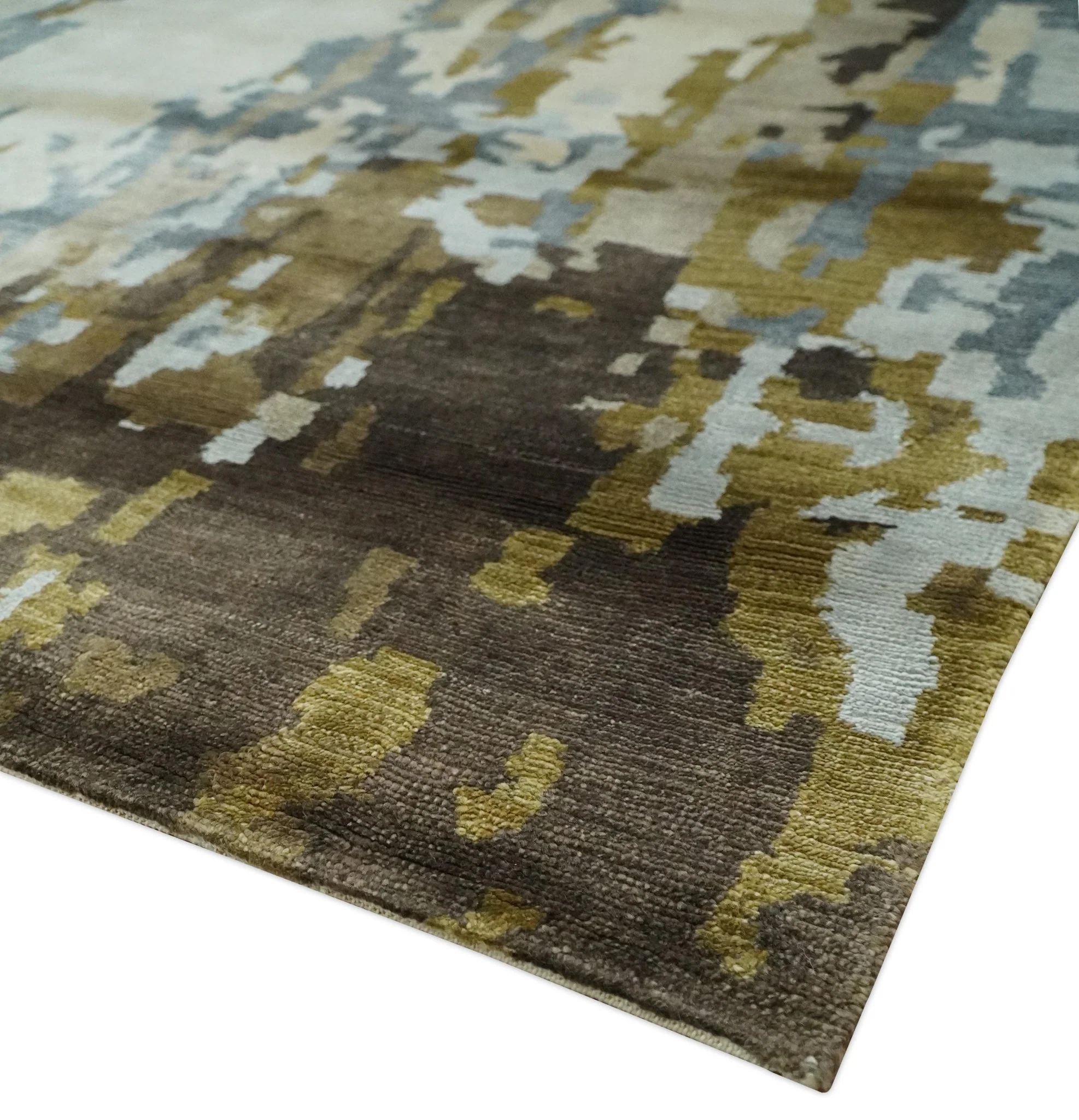 Ivory, Olive and Gray Modern Abstract 6x9 Hand Knotted Bamboo Silk Area Rug - Image 5