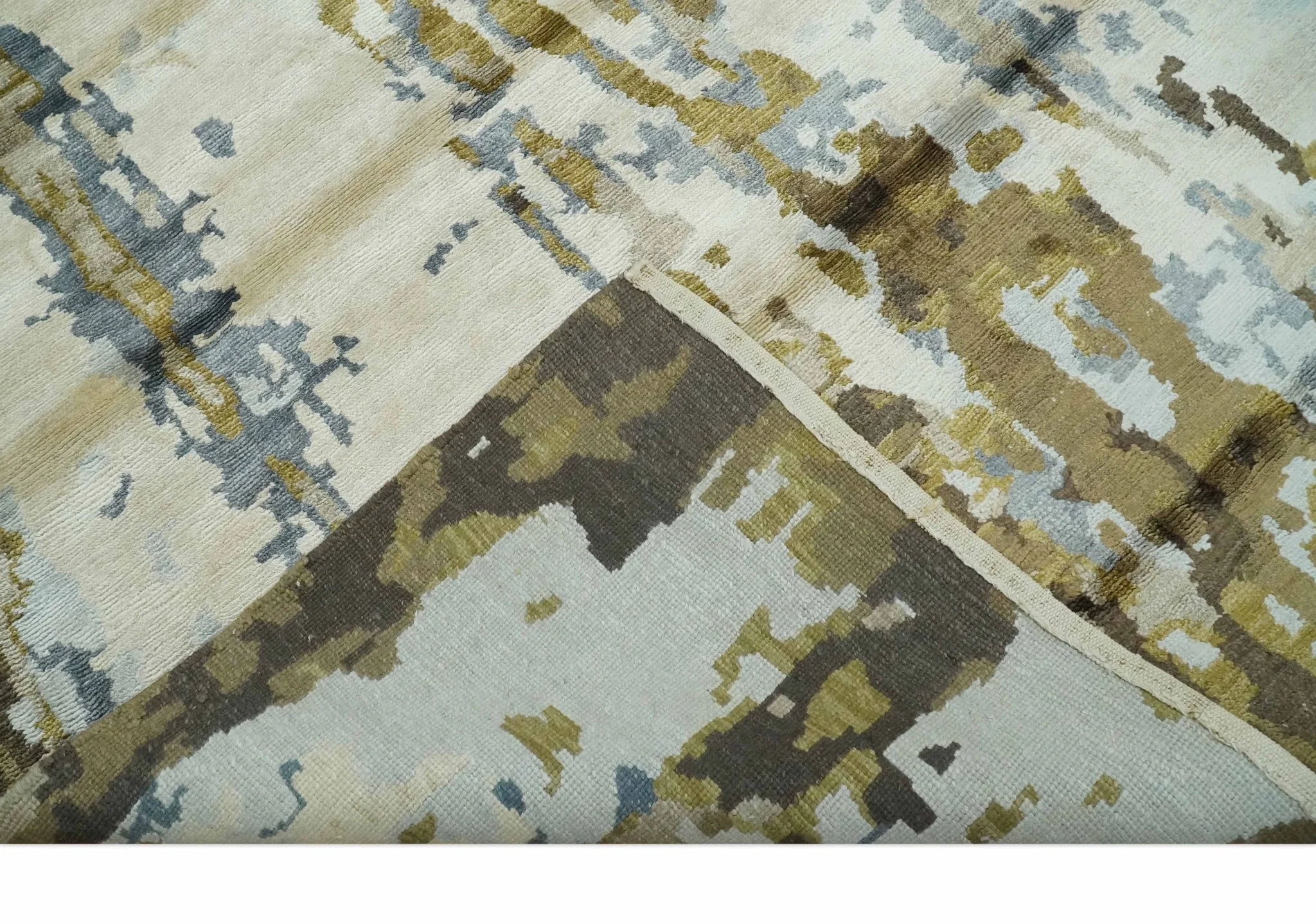 Ivory, Olive and Gray Modern Abstract 6x9 Hand Knotted Bamboo Silk Area Rug - Image 7
