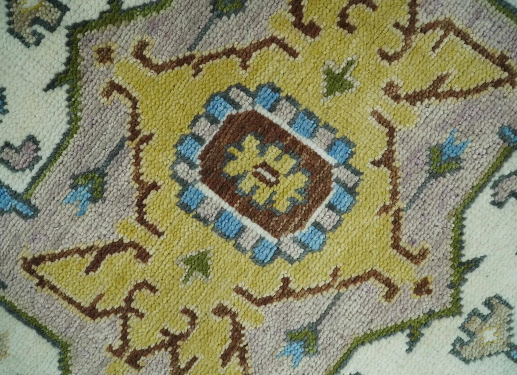 Custom Made Hand Knotted Ivory, Camel and Teal Modern Heriz Serapi Wool Rug - Image 4
