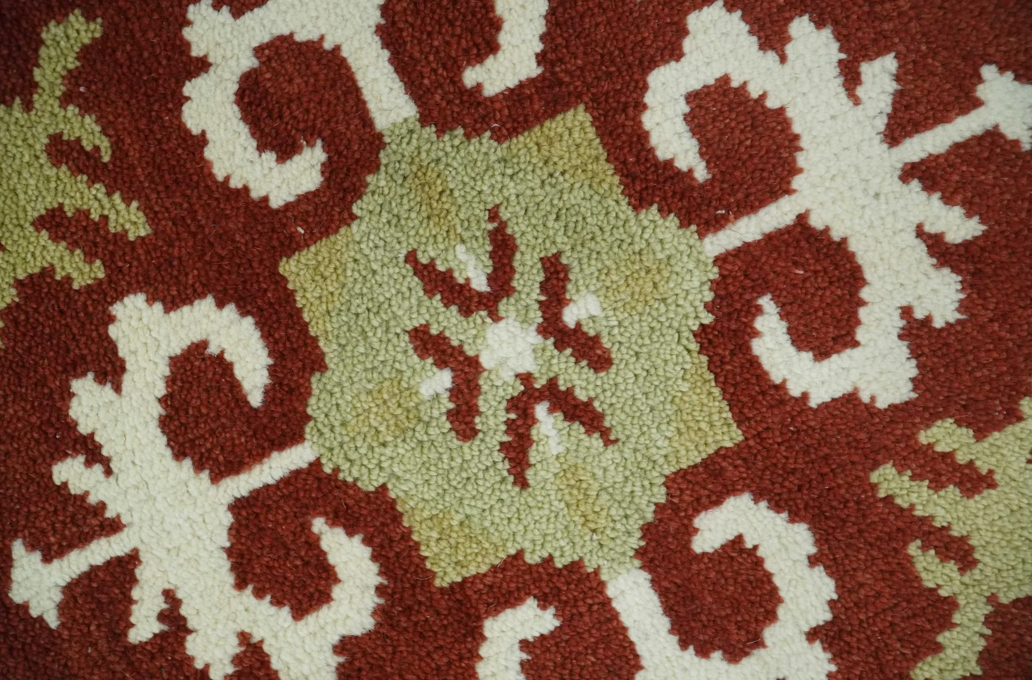 Custom Made Ivory, Olive and Maroon Traditional Medallion Mamluk Design wool Rug - Image 5
