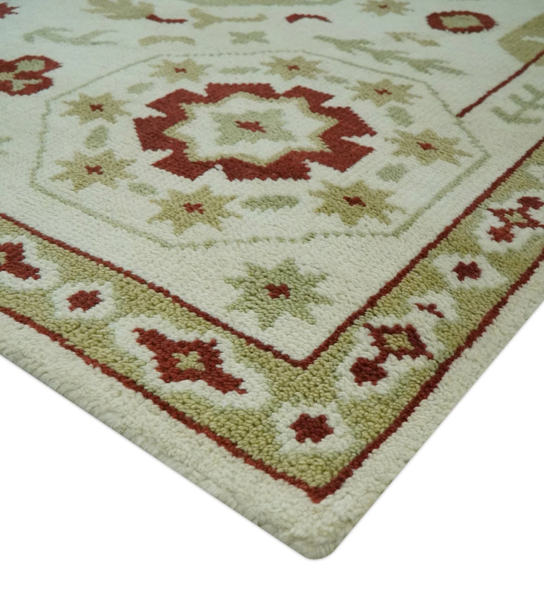 Custom Made Ivory, Olive and Maroon Traditional Medallion Mamluk Design wool Rug - Image 6