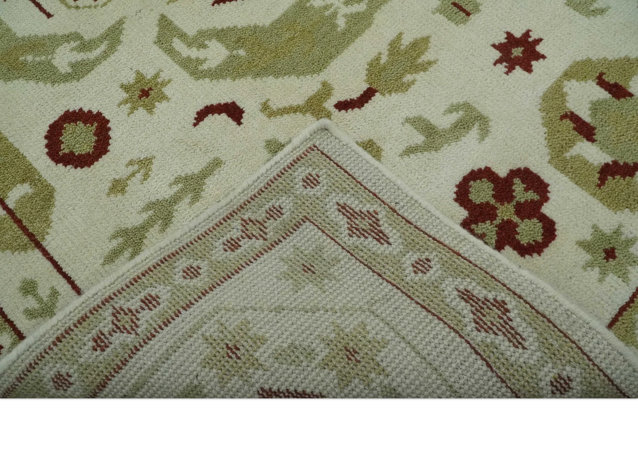 Custom Made Ivory, Olive and Maroon Traditional Medallion Mamluk Design wool Rug - Image 7