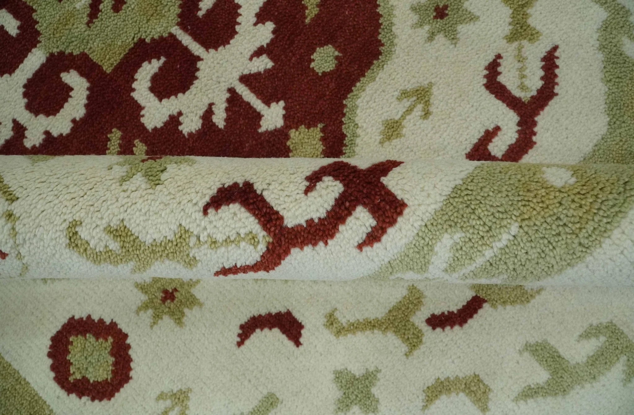 Custom Made Ivory, Olive and Maroon Traditional Medallion Mamluk Design wool Rug - Image 8